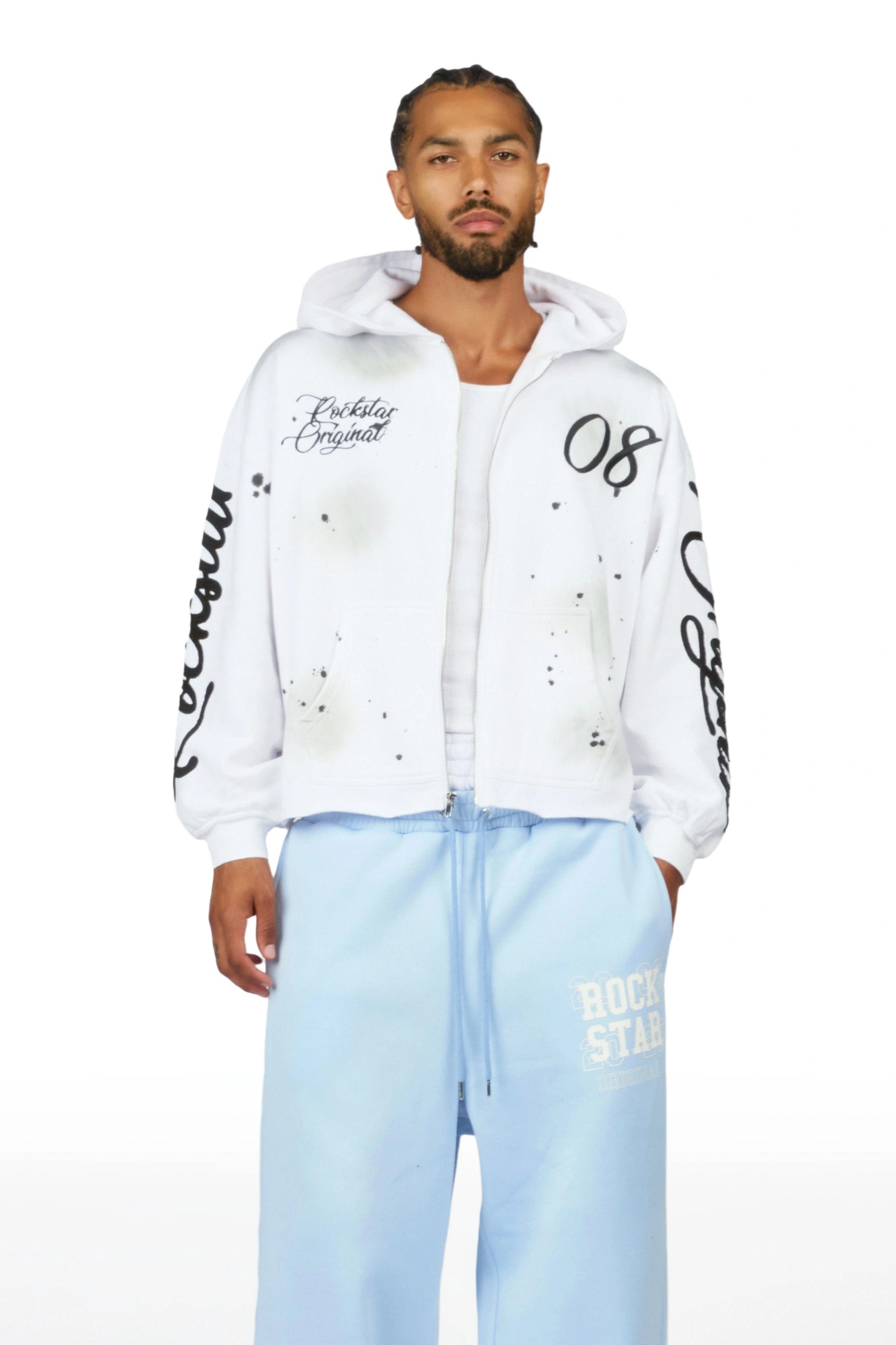 Hanif White Zip Up Hoodie