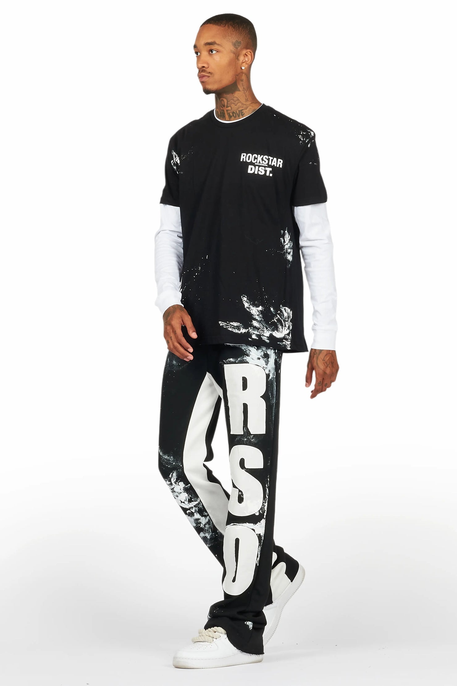 Allard Black/White Double Layer T-Shirt/Baggy Pant Set