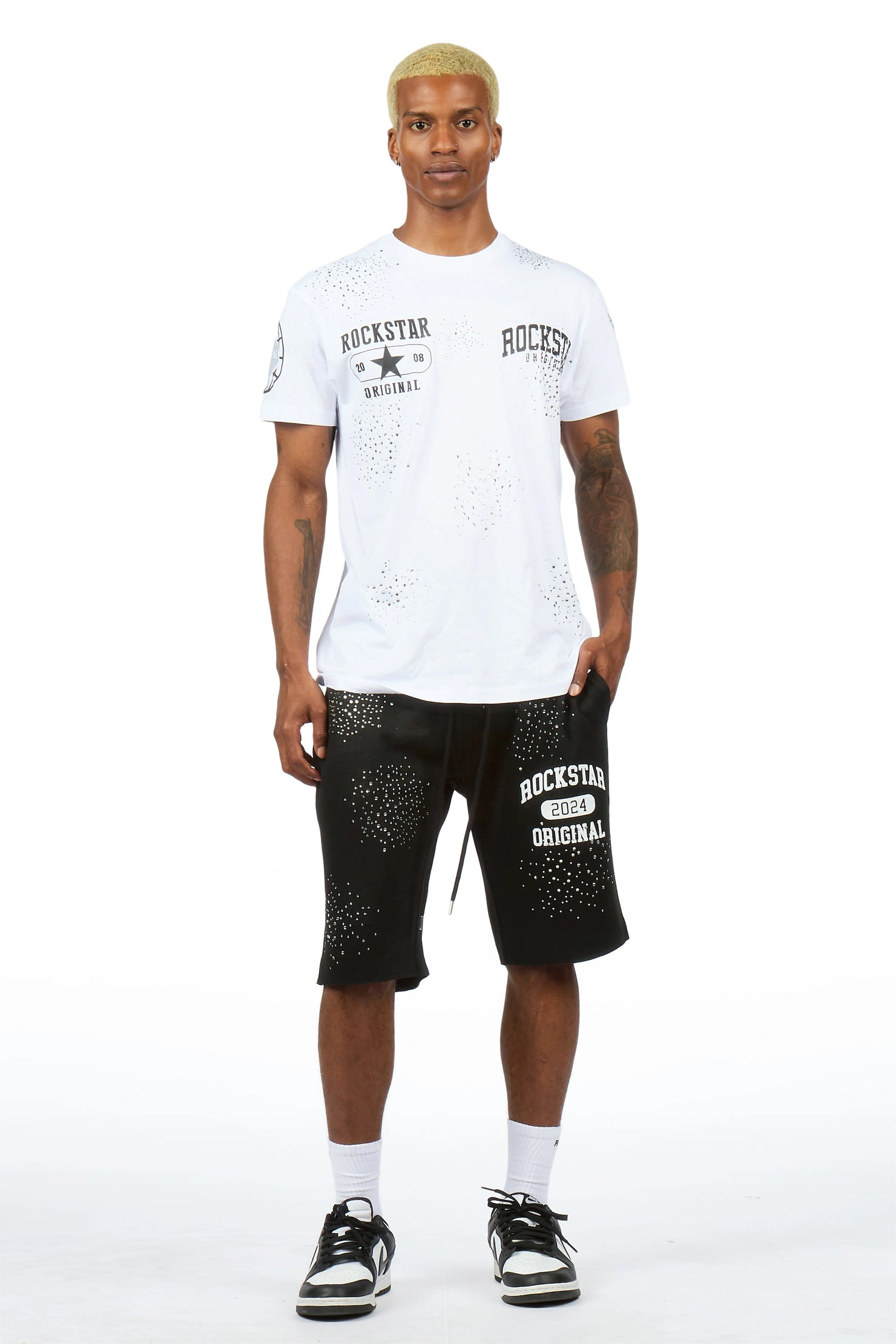 Gutta 2.0 White/Black Rhinestone T-Shirt/Short Set