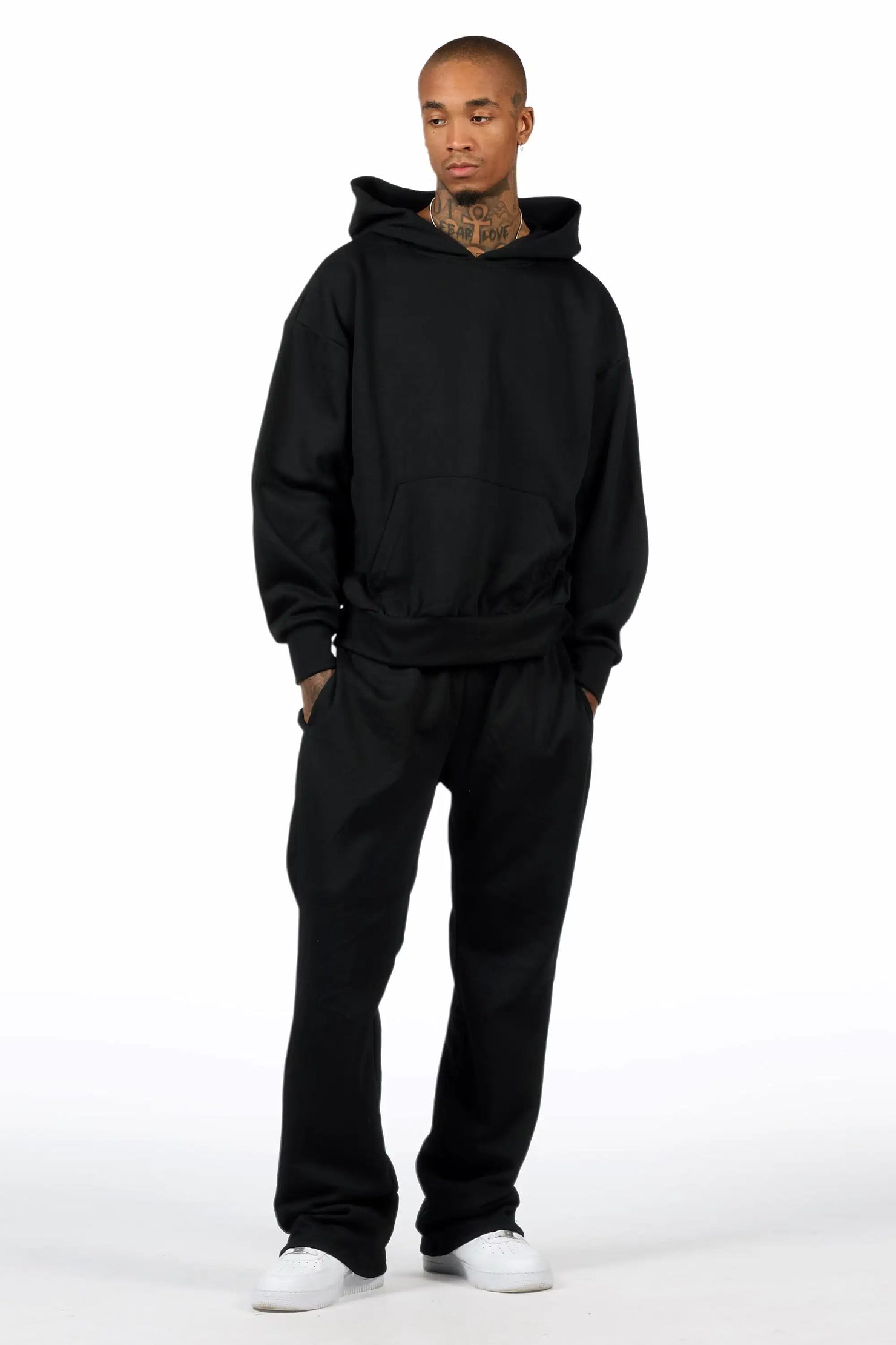 Basic Black Hoodie Relaxed Track Set