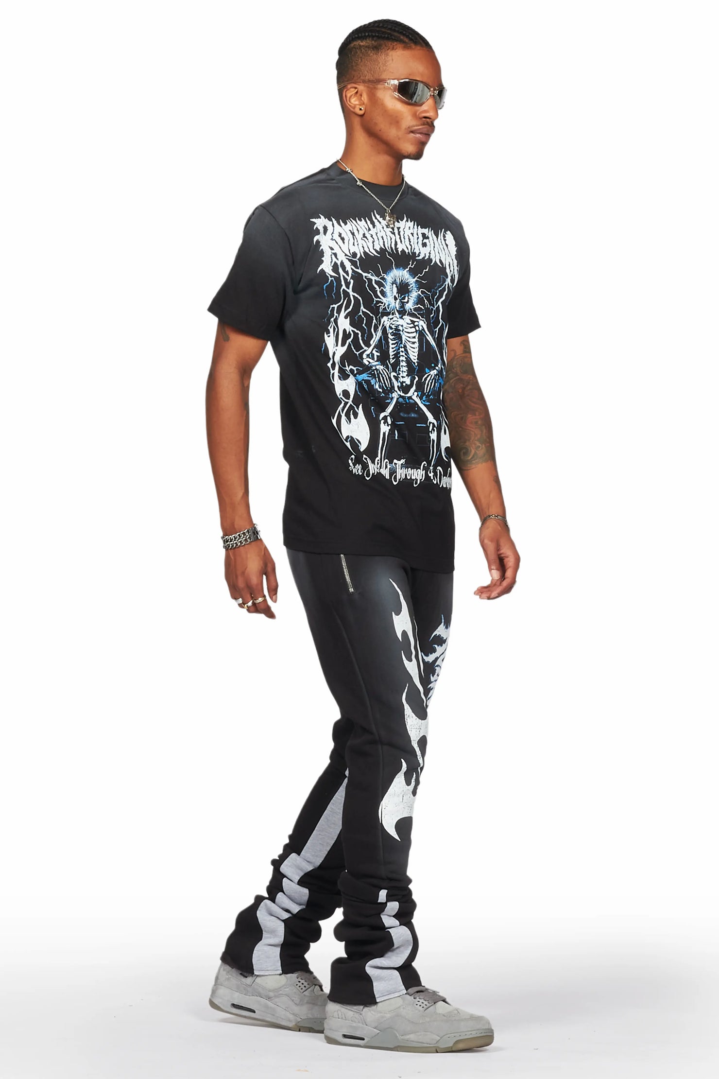 Deathrow Black T-Shirt/Super Stacked Flare Pant Set