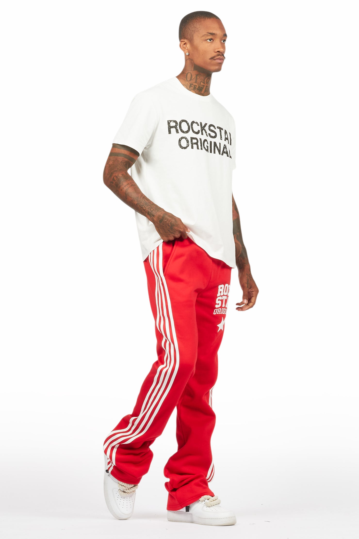 Gerrit Red Fleece Stacked Baggy Track Pant