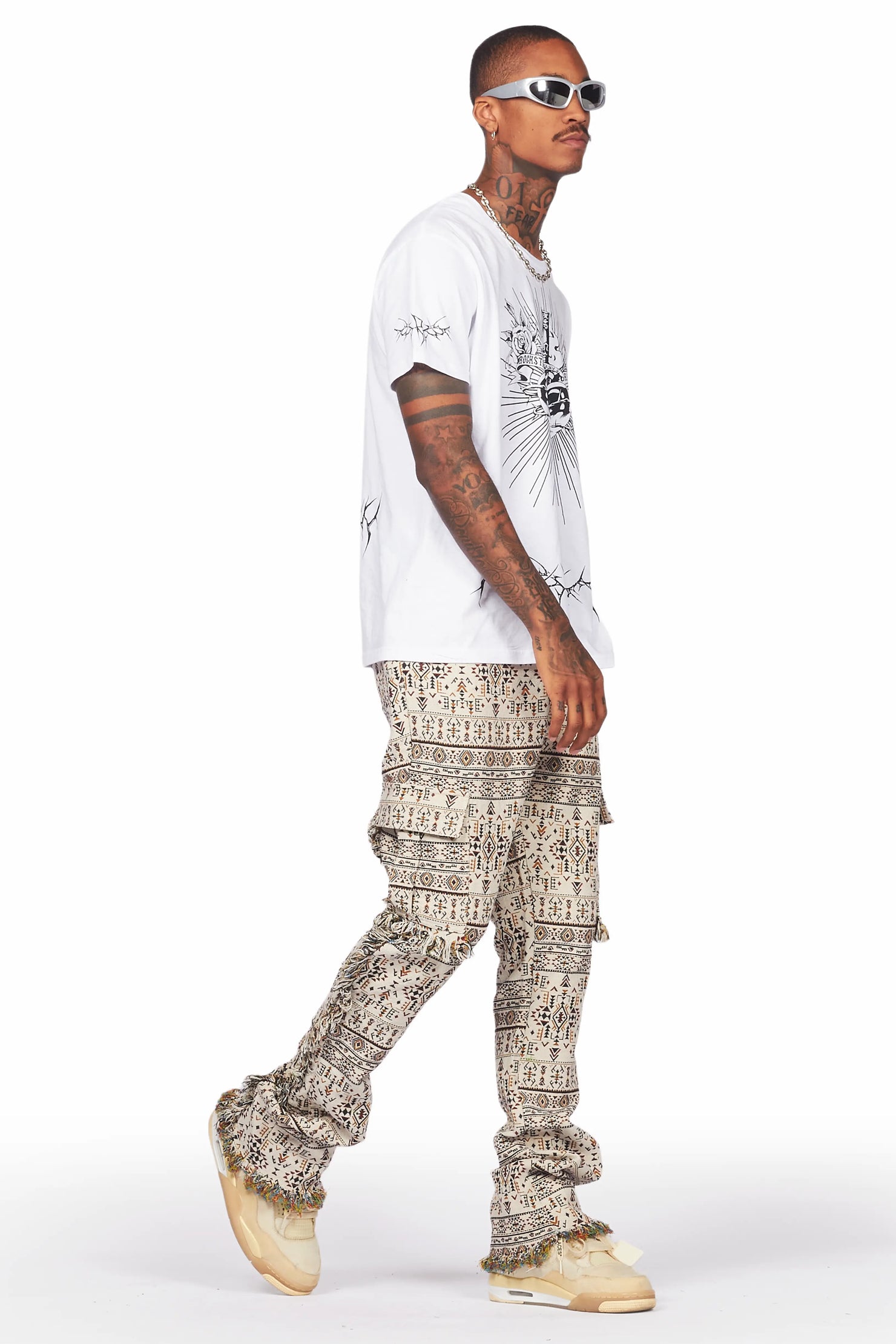 Ayami Beige Slim Tapestry Flare Jean