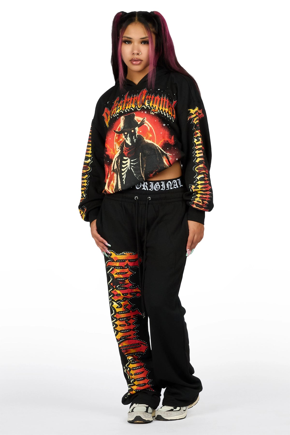 Anneleise Black Graphic Baggy Fit Track Set