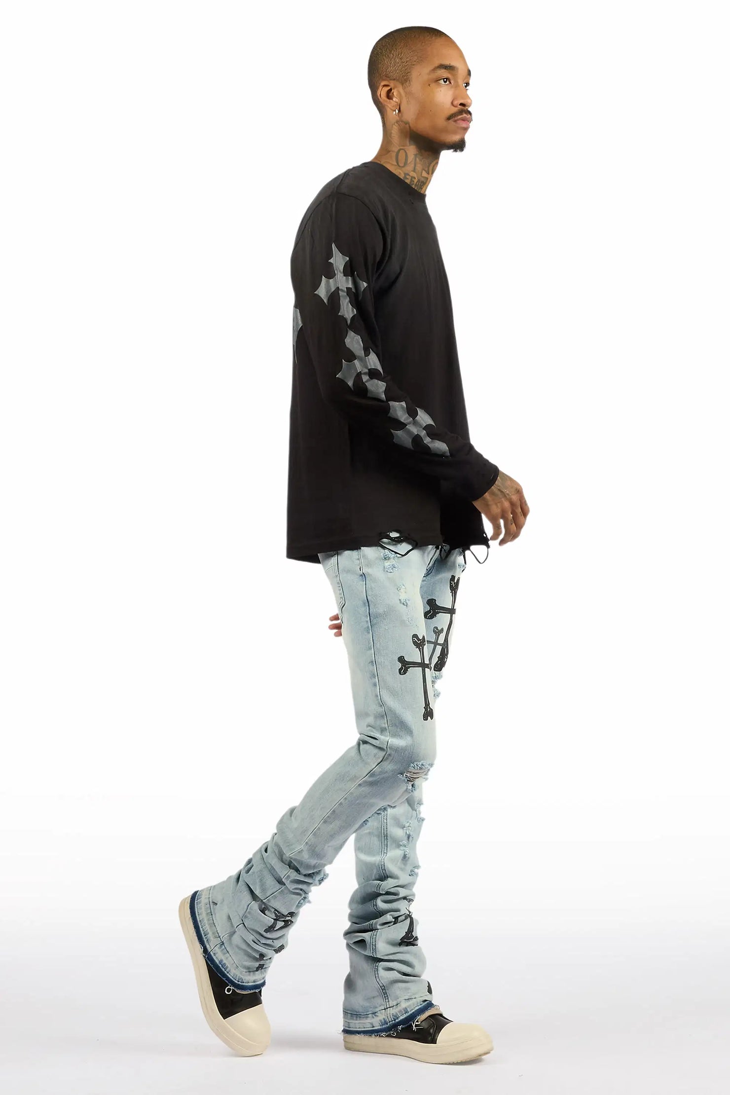 Olivier Stellan Blue Super Stacked Flare Jean