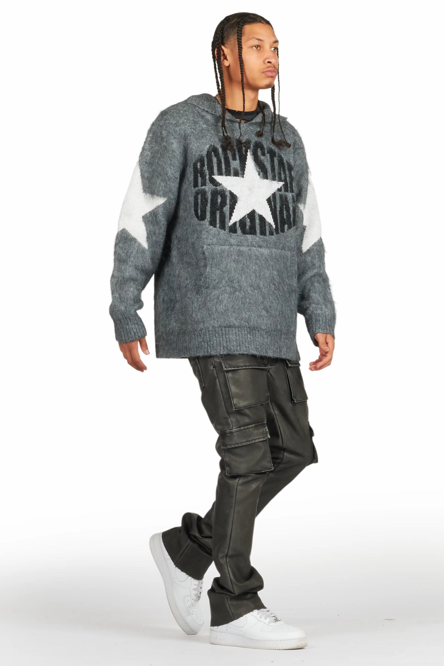 Khaza Distressed Black PU Leather Jean