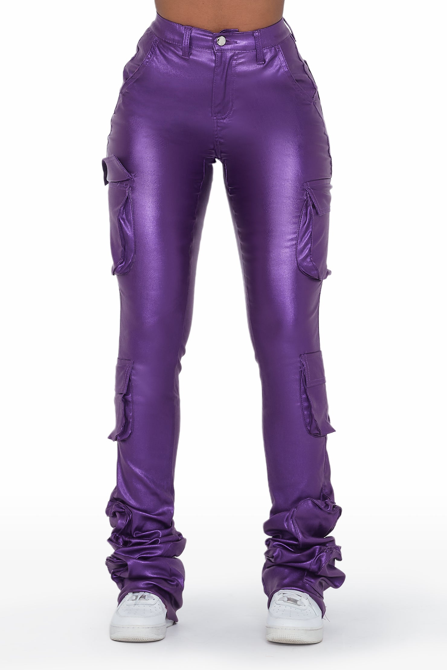 Miracle Purple PU Cargo Super Stacked Pant