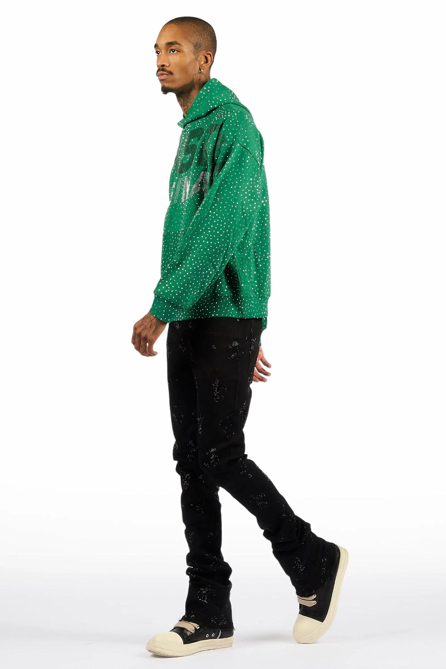 Shyne Black Rhinestone Stacked Flare Jean