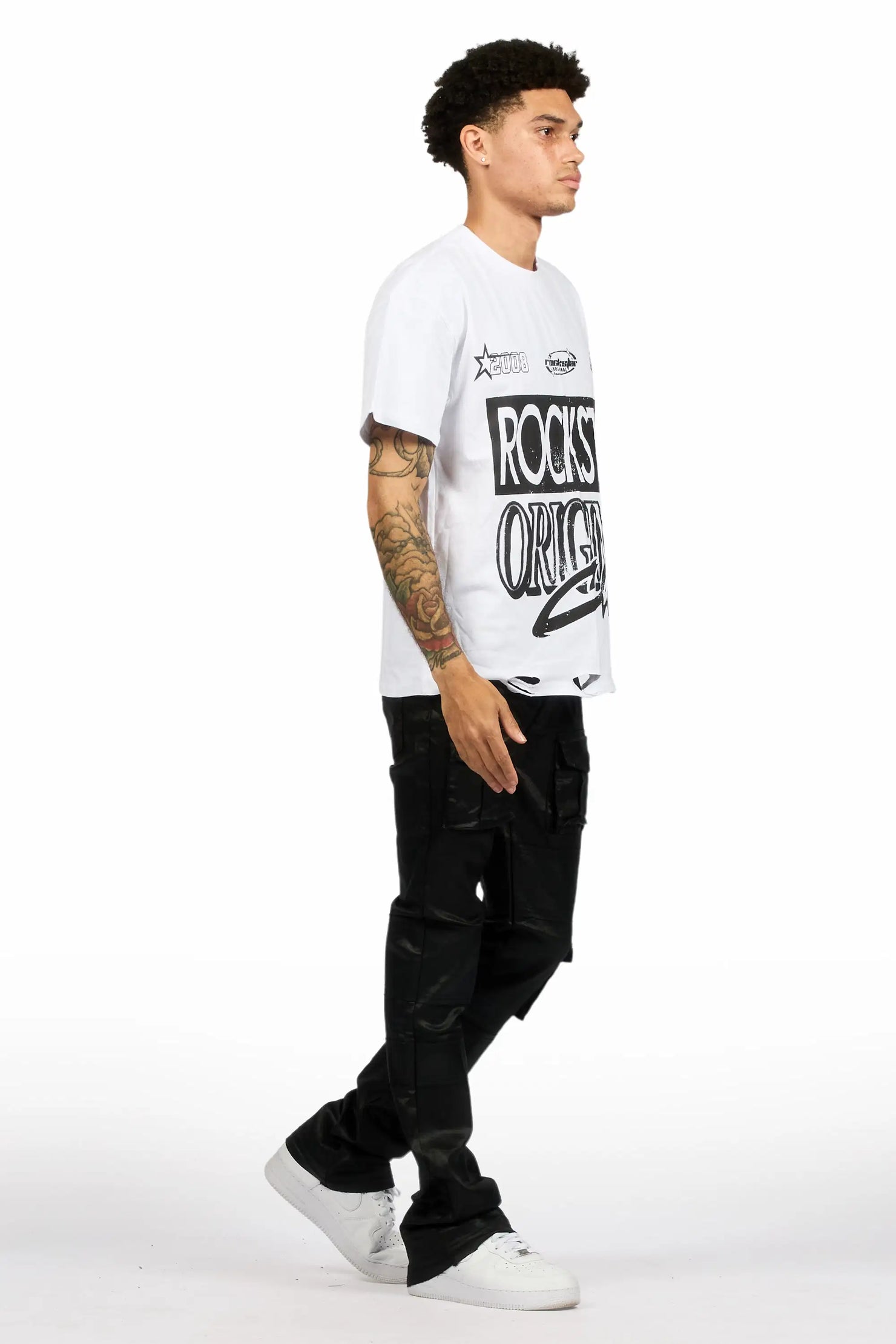 Folant Black Stacked Flare Coated Pant