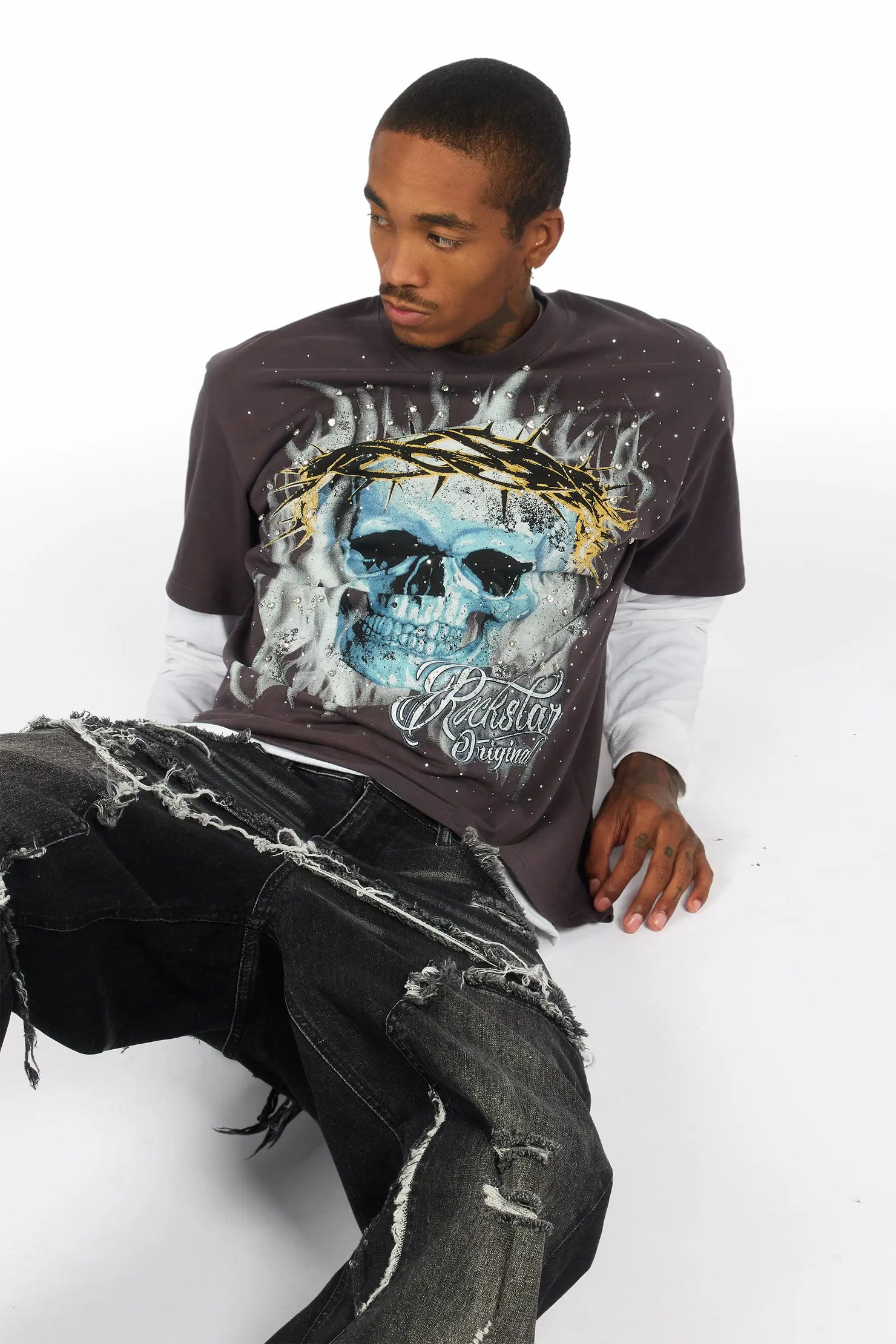 Blaise Grey Graphic Rhinestone T-Shirt