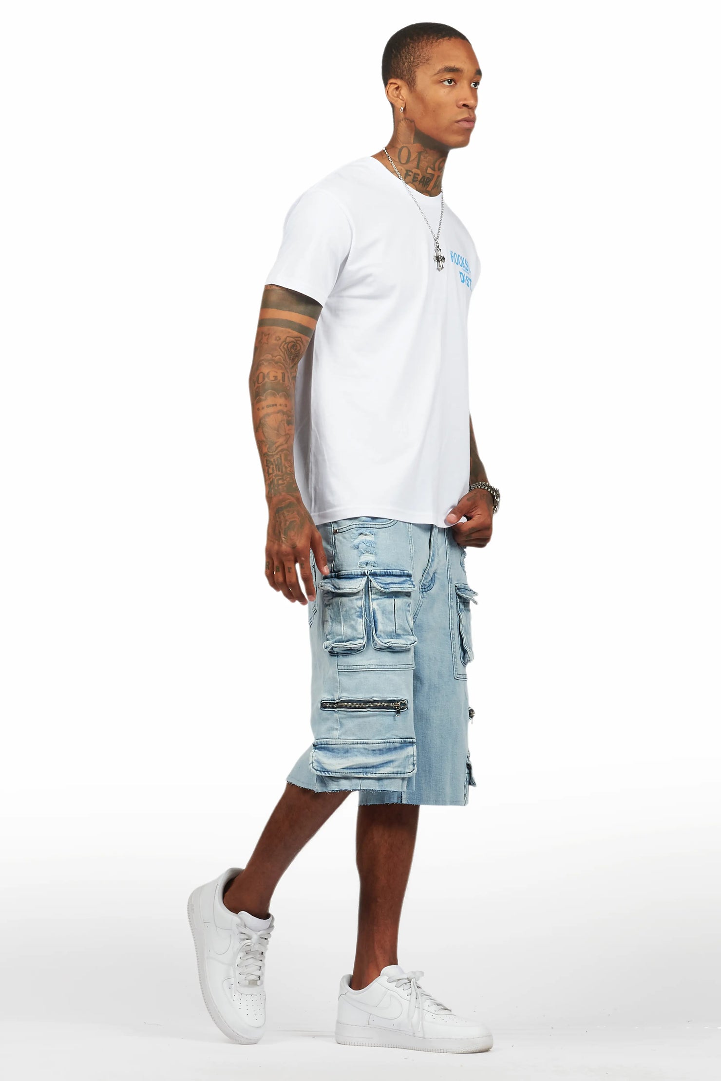 Lake White/Blue T-Shirt/Denim Short Set