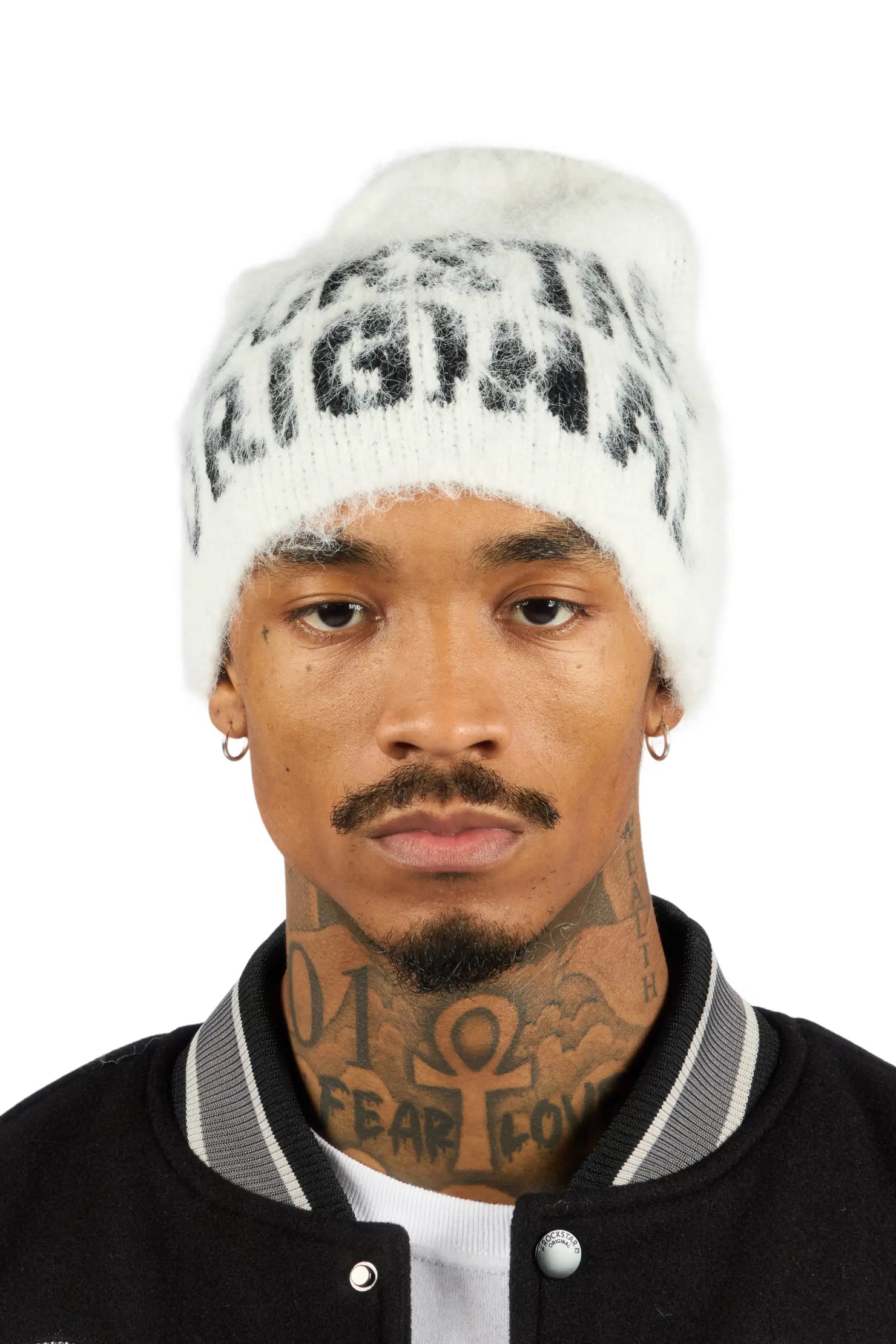 Toshio White Knitted Mohair Beanie