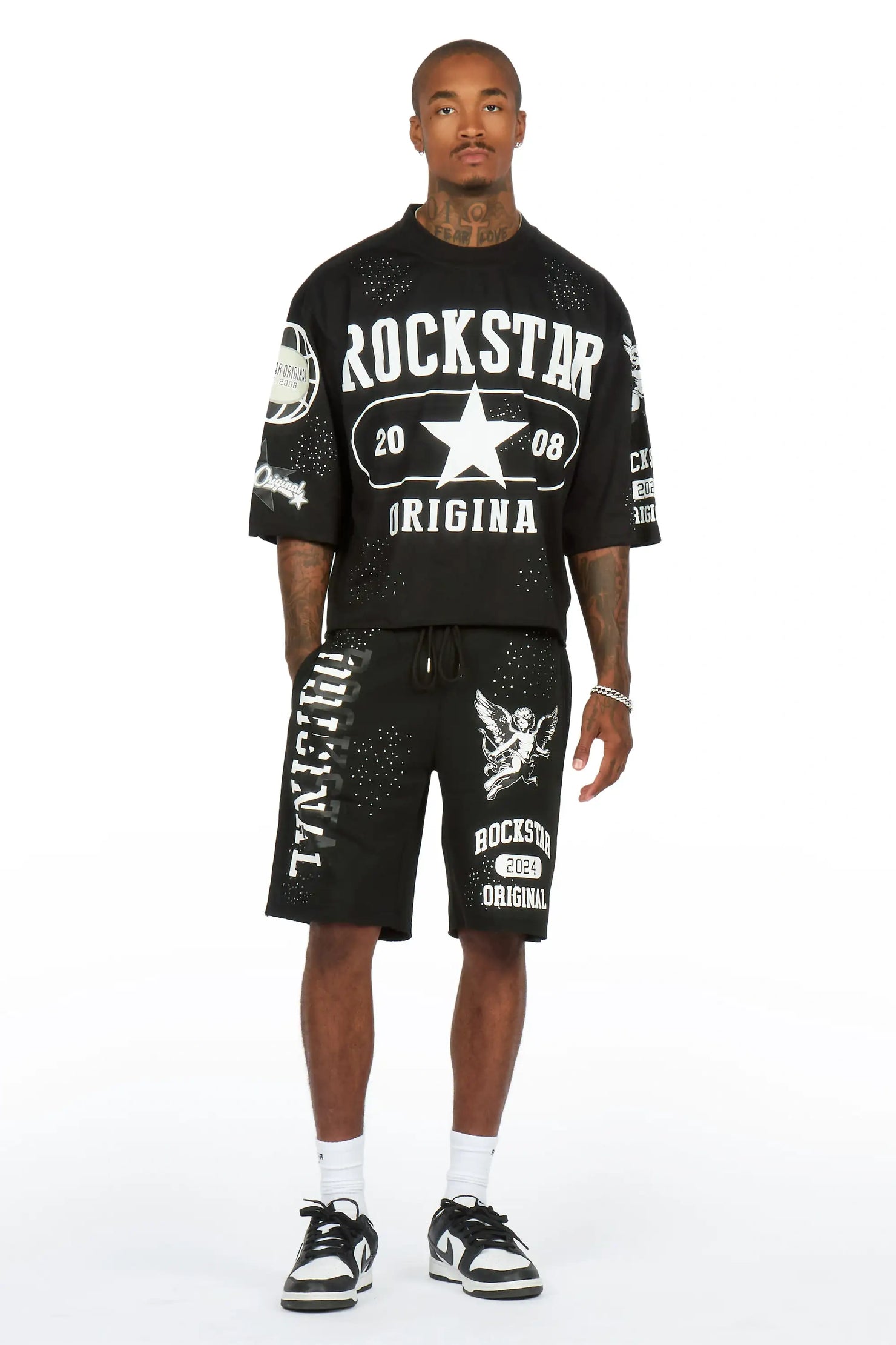 Gutta Black Rhinestone T-Shirt/Short Set