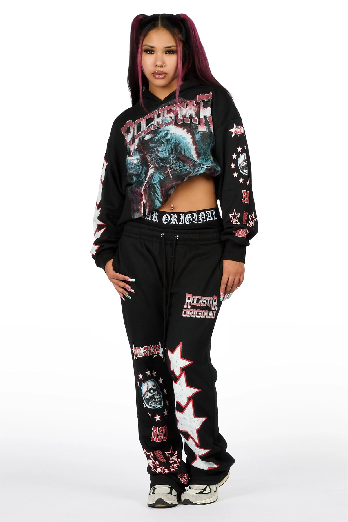 Jaiyana Black Graphic Baggy Fit Track Set