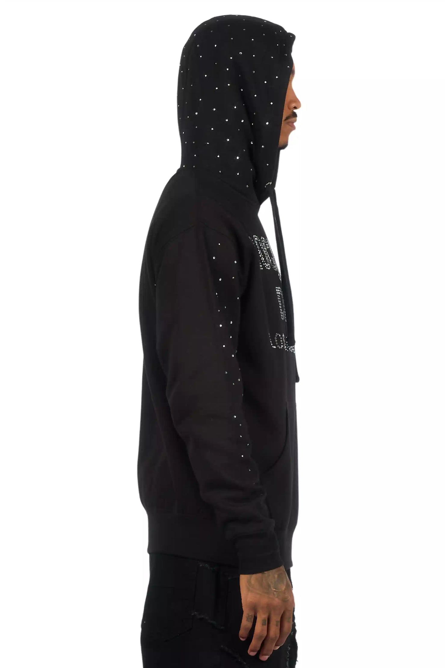 Thryll Black/Silver Rhinestone Graphic Hoodie