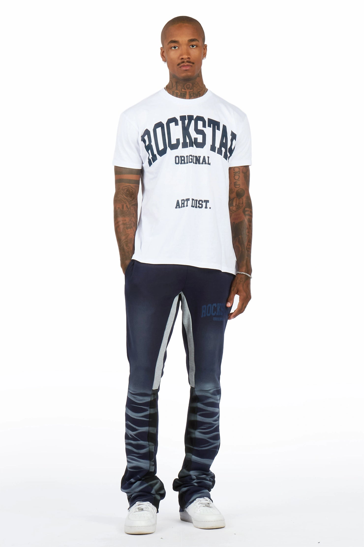 Nelly 2.0 White/Navy T-Shirt/Relaxed Track Set