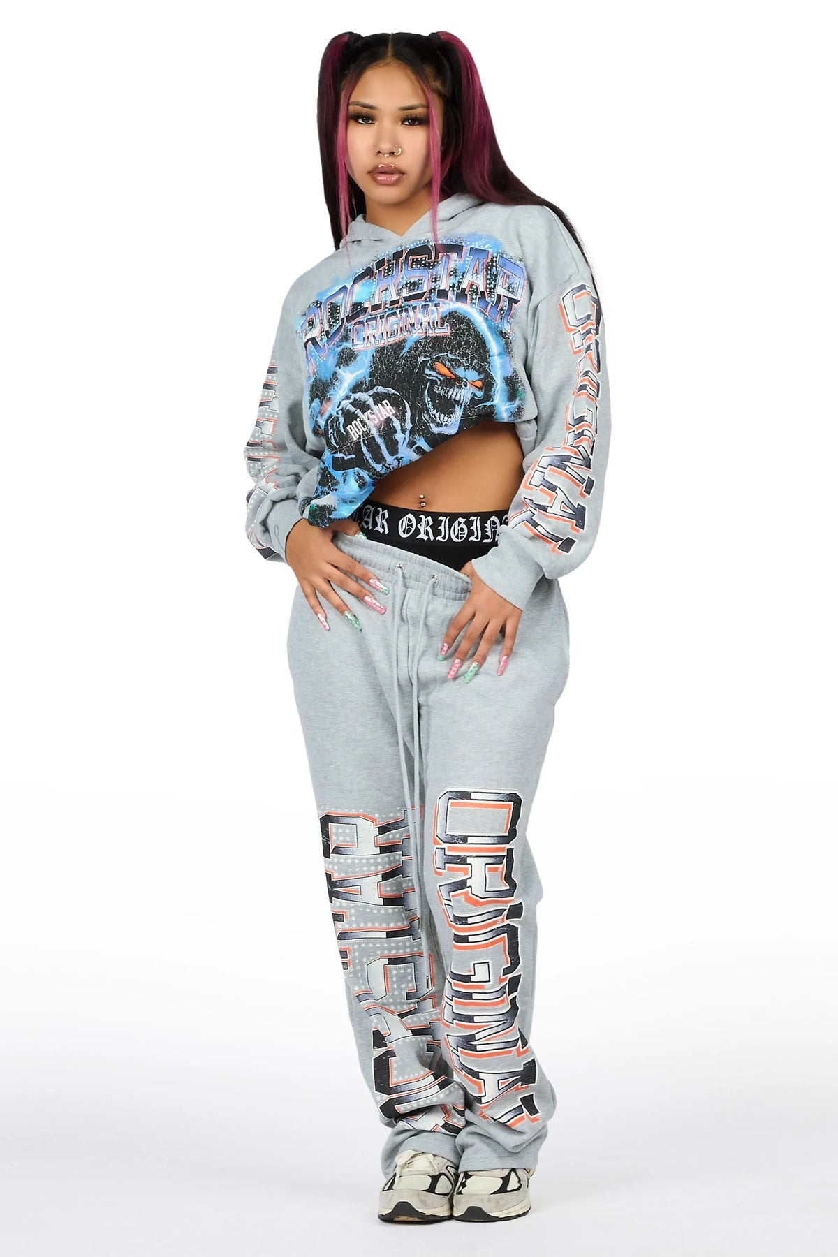 Xanthea Heather Grey Graphic Baggy Fit Track Set