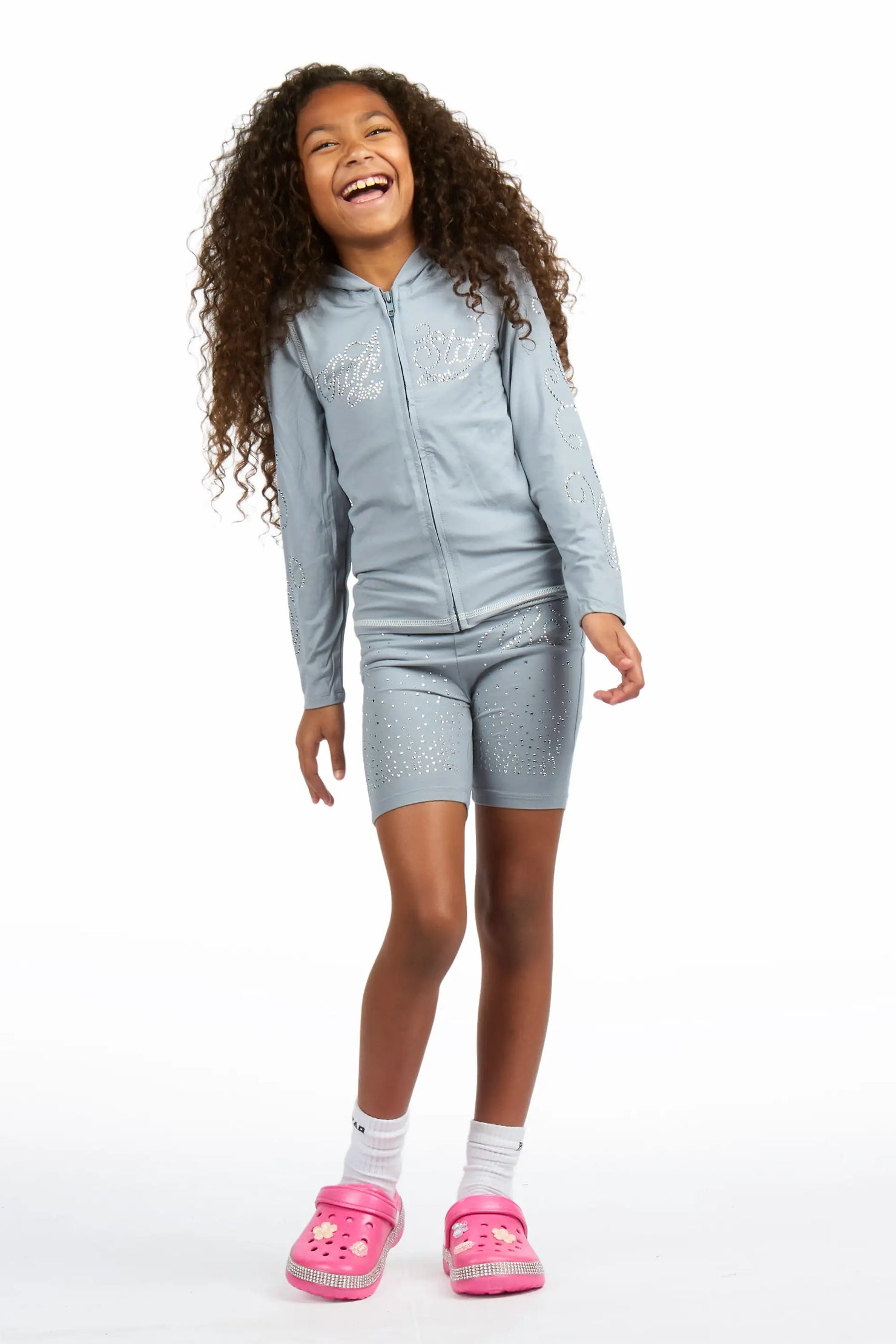 Girls Joella Grey Rhinestone Short Set