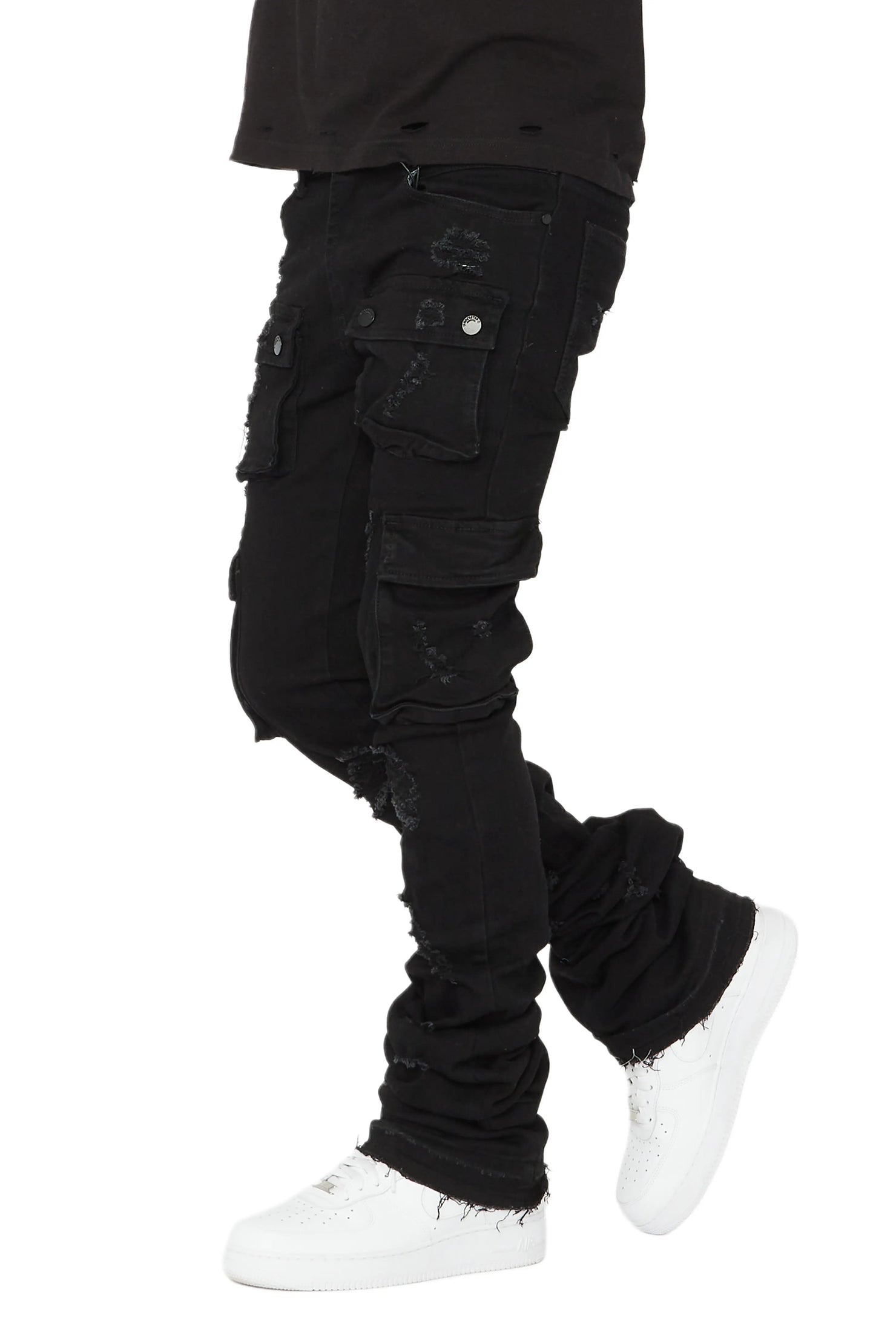 Zaire Black Cargo Super Stacked Flare Jean