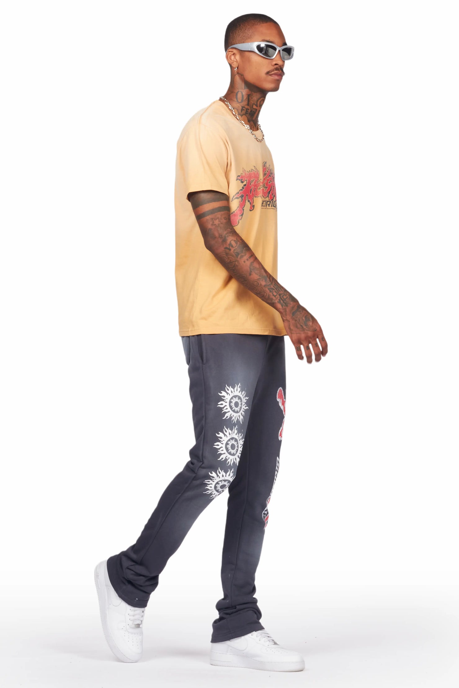 Yash Beige T-Shirt/Stacked Flare Track Pant Set