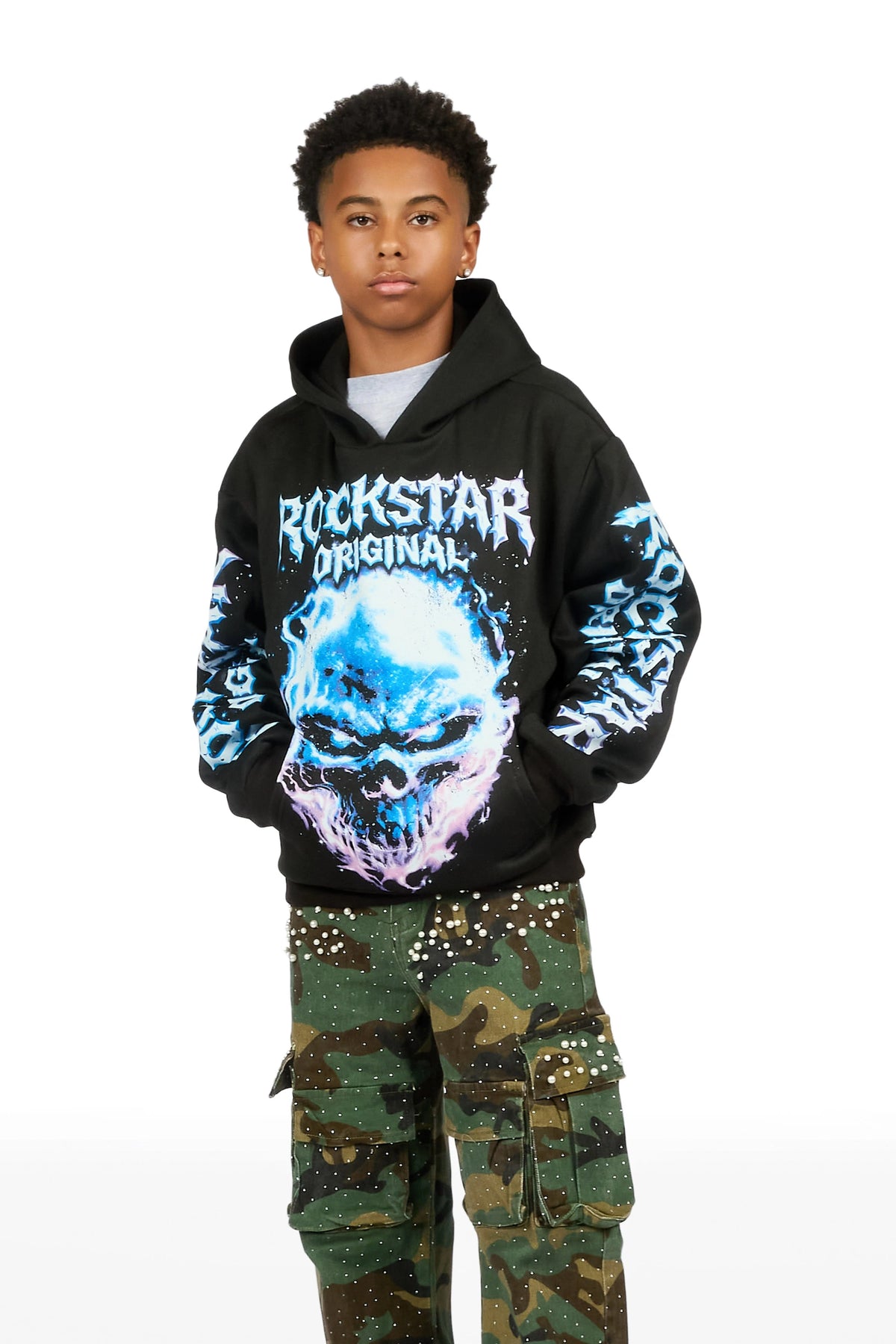 Boys Pixel Black/Blue Graphic Hoodie