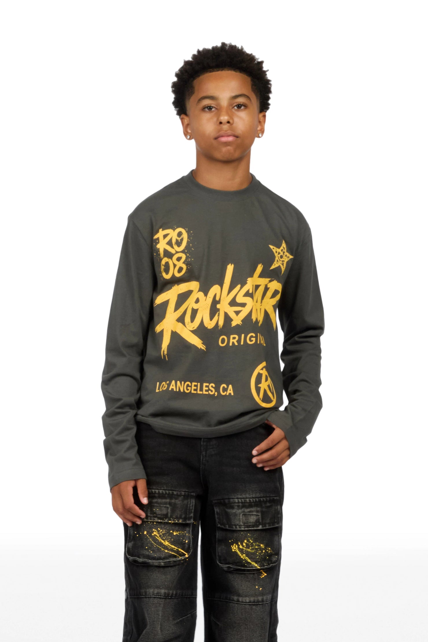 Boys Zeus Charcoal/Dark Grey Long Sleeve T-Shirt Baggy Painter Jean Set