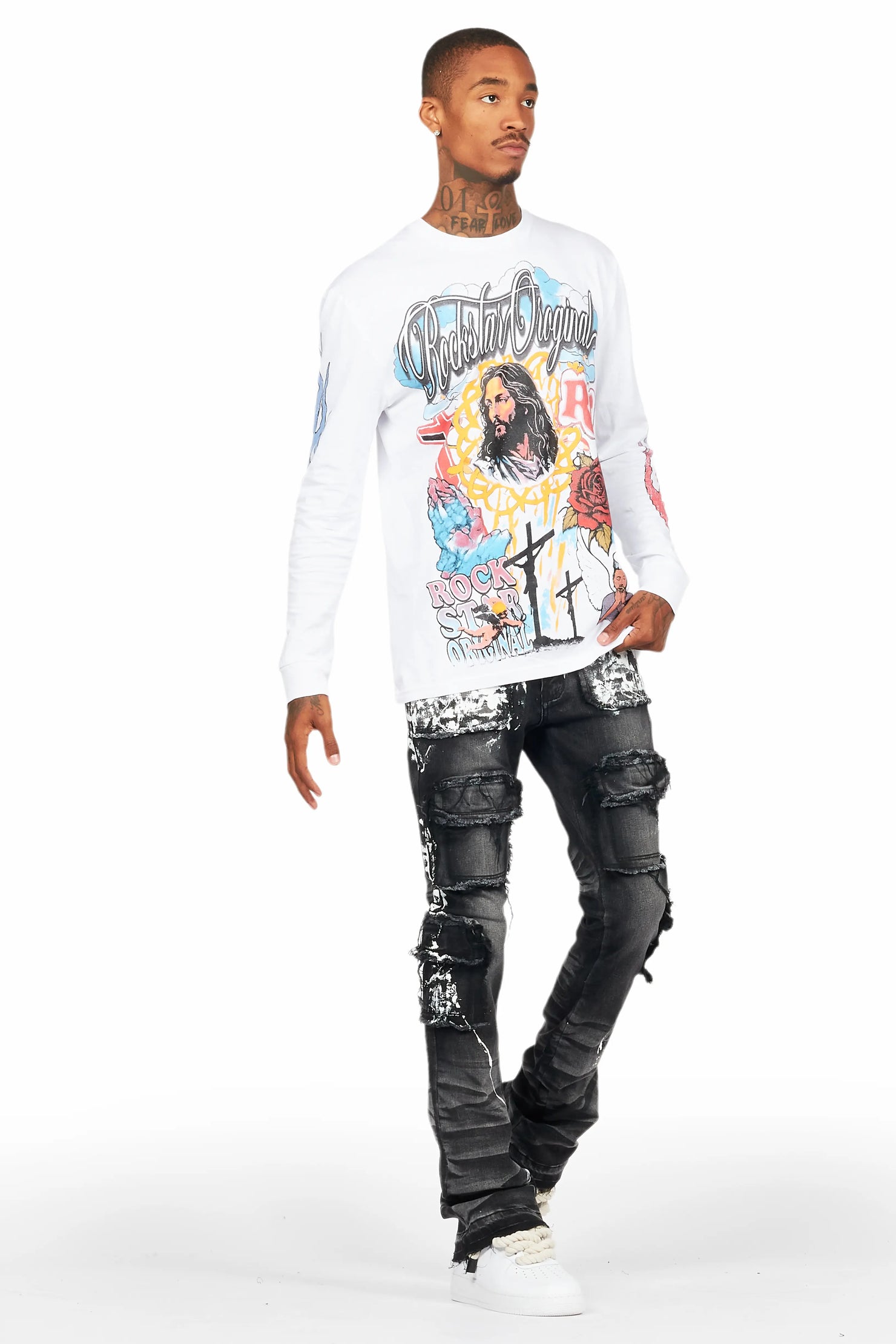 Elam Grey Painter Stacked Flare Jean