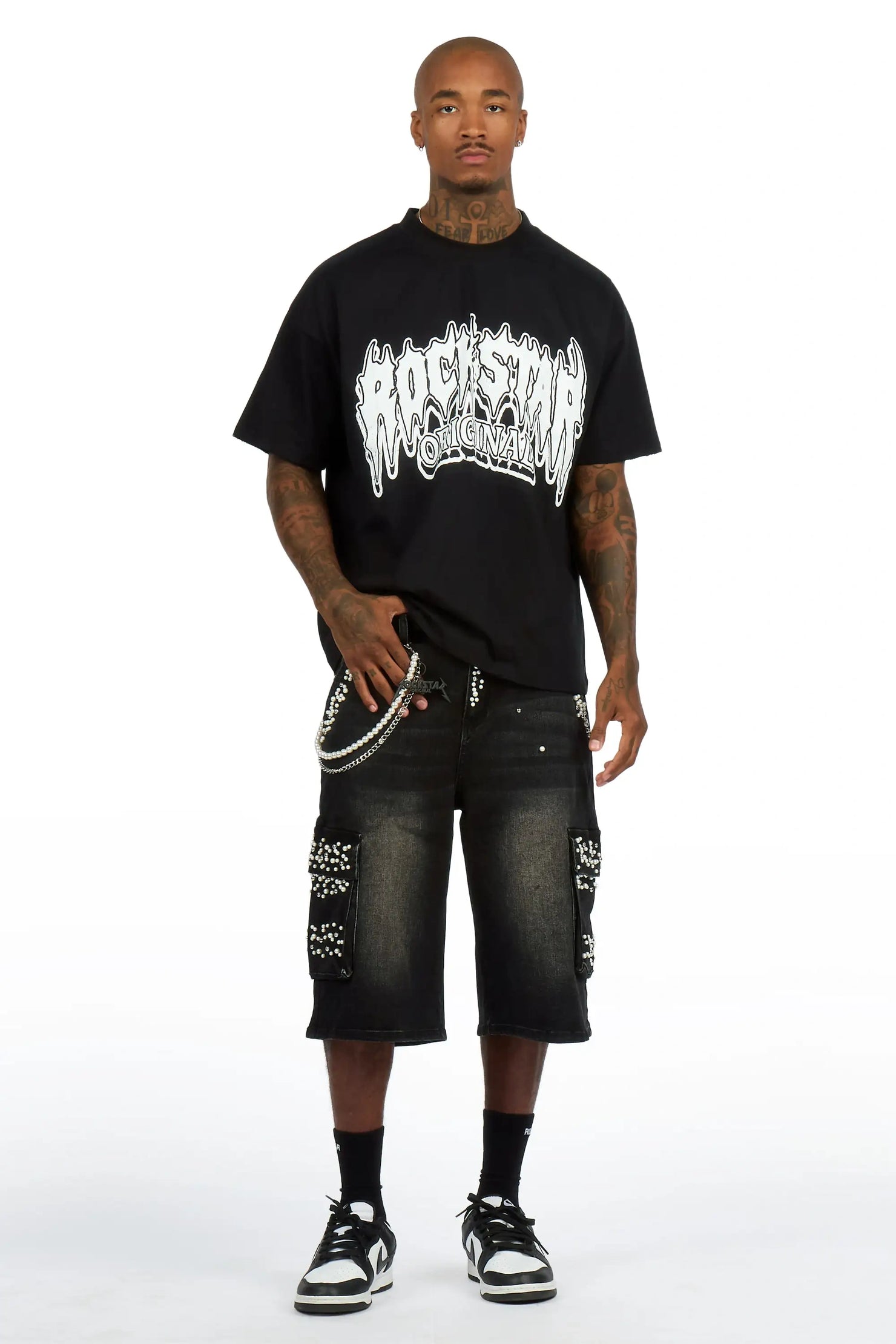 Teo Black Rhinestone T-Shirt Denim Jort Set
