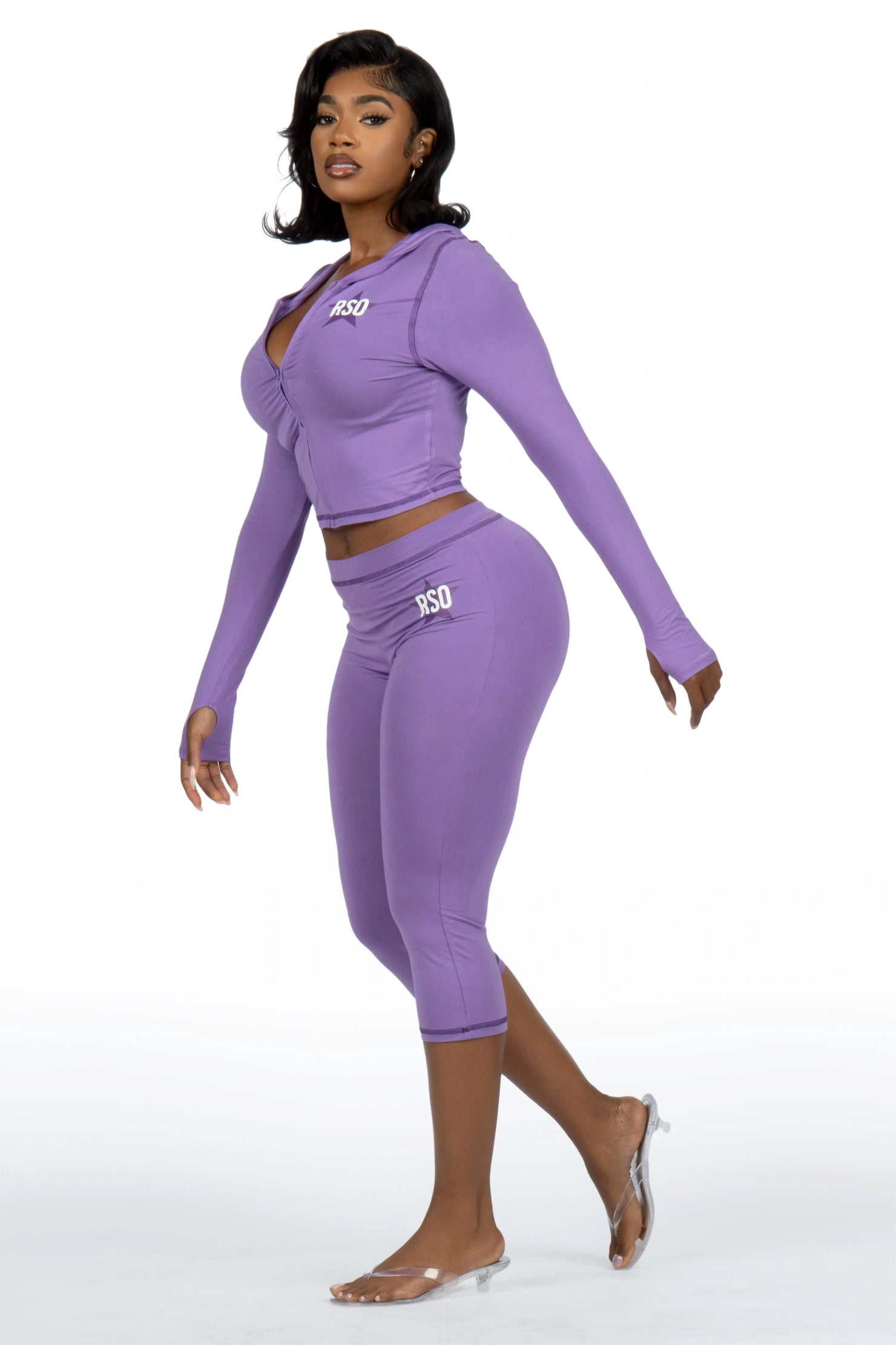 Sharina Purple Zip Up Capri Set