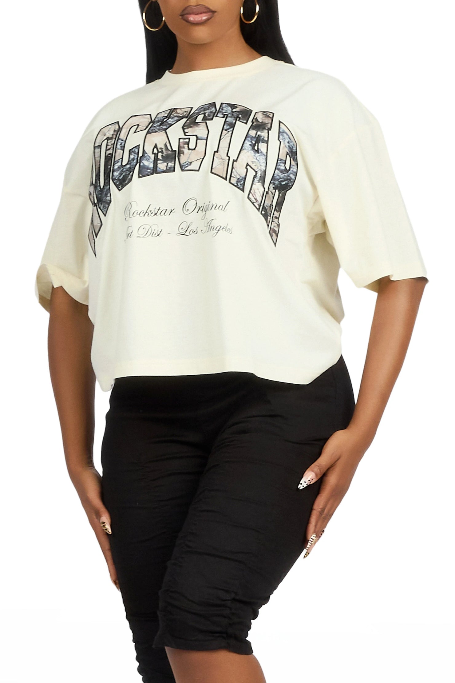 Leyna Beige Boxy Crop Tee Shirt