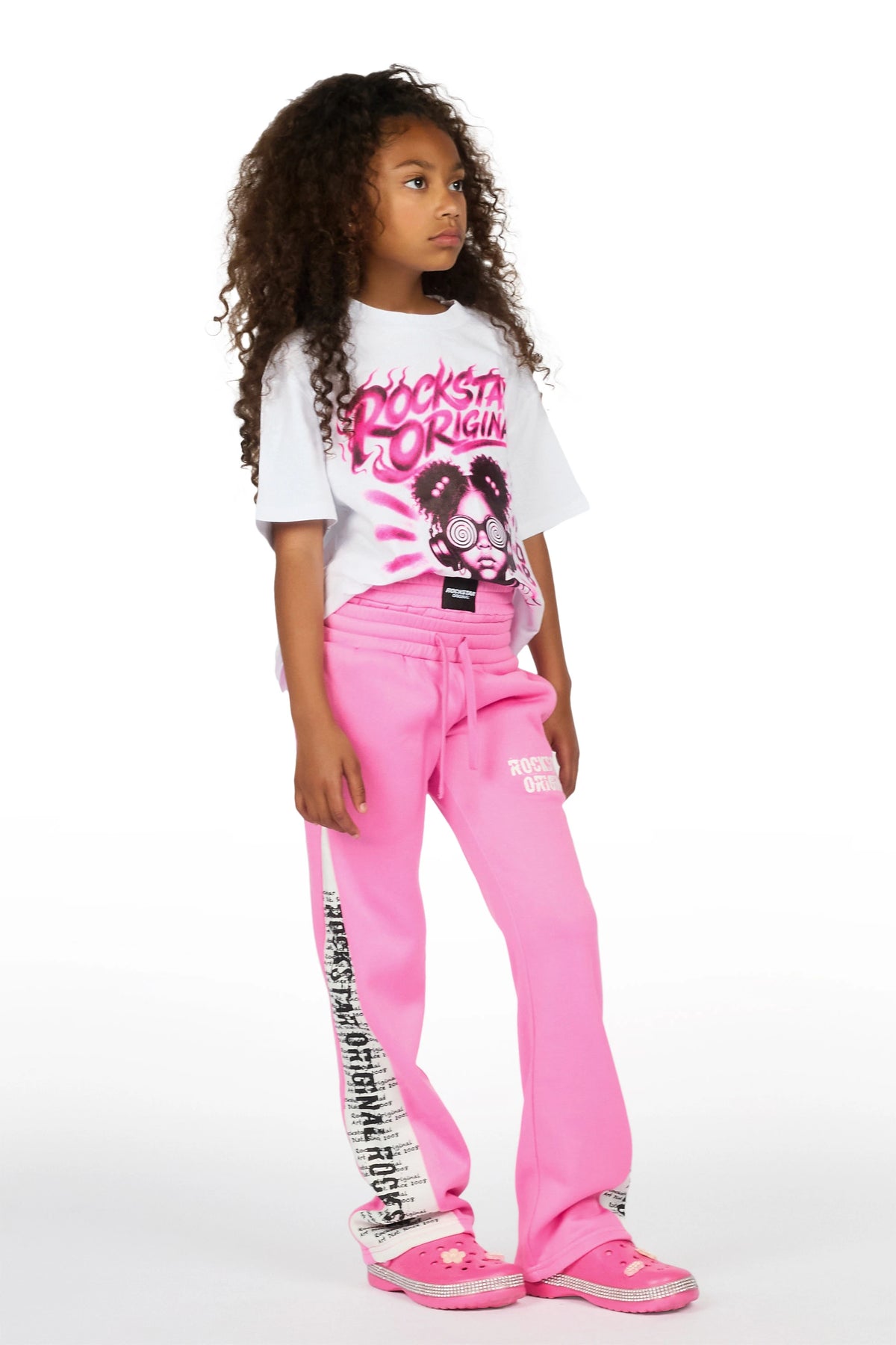 Girls Ajayla Pink Double Waisted Baggy Track Pant