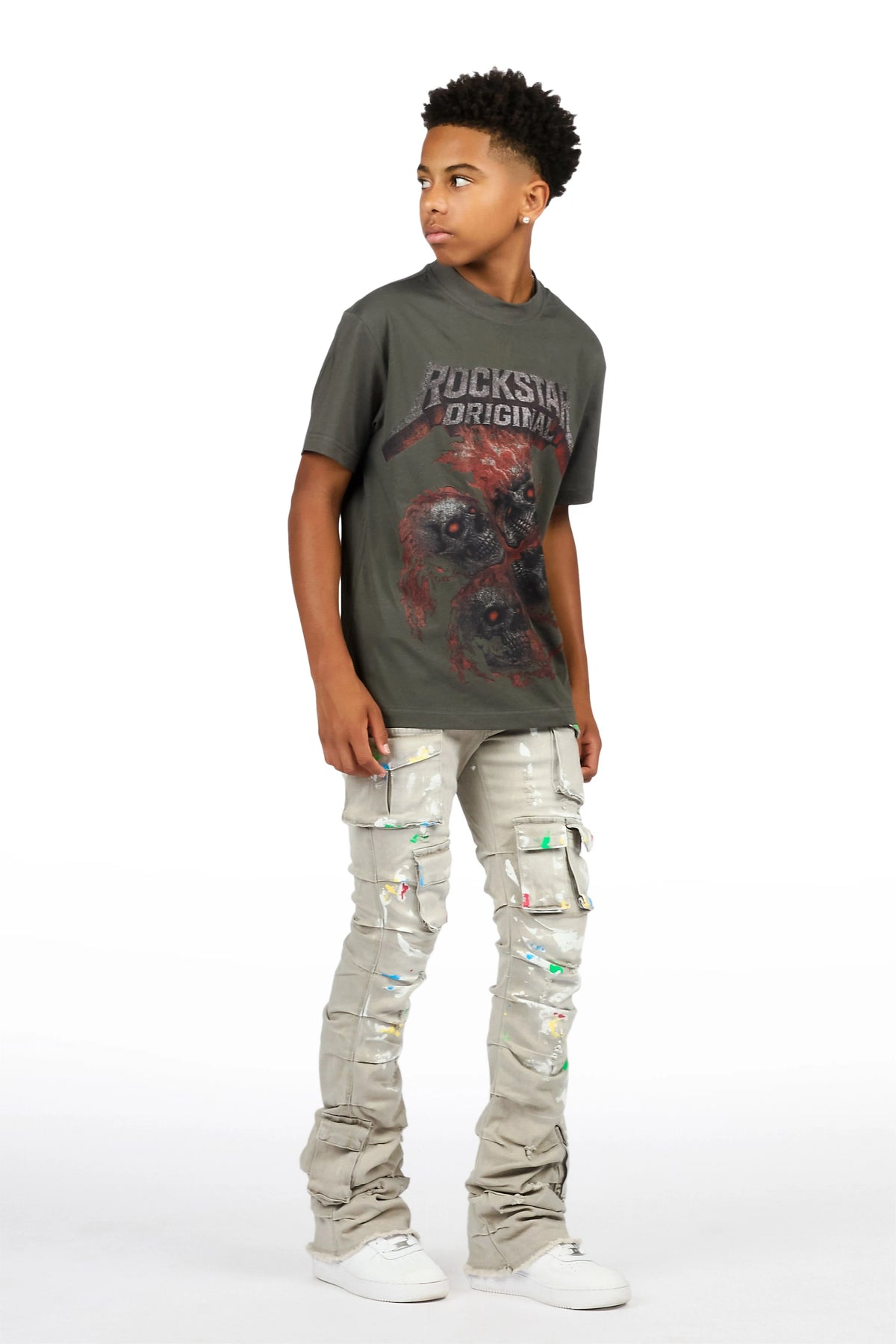 Boys Major Grey Stacked Painter Flare Jean