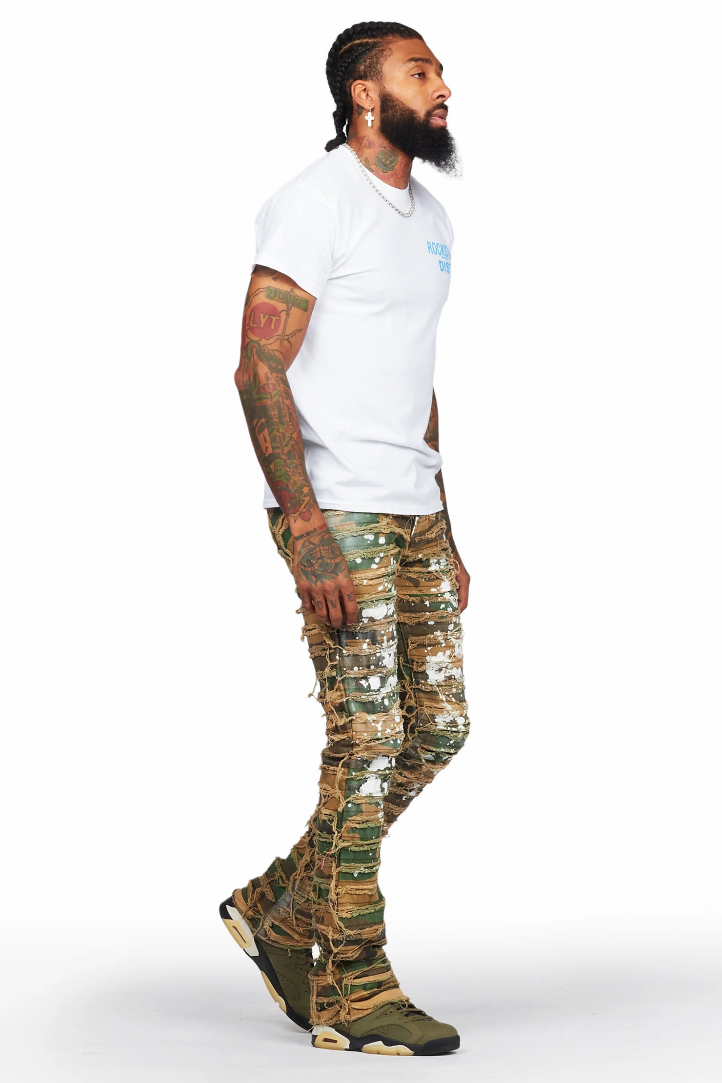 Xuan Faded Camo Painter Stacked Flare Jean