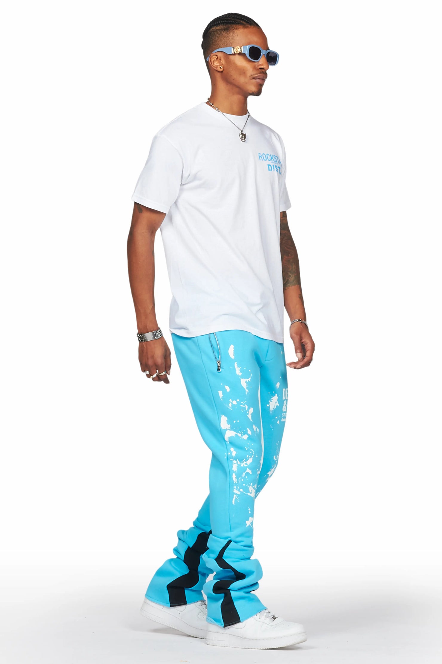 Damone Blue Super Stacked Flare Track Pant