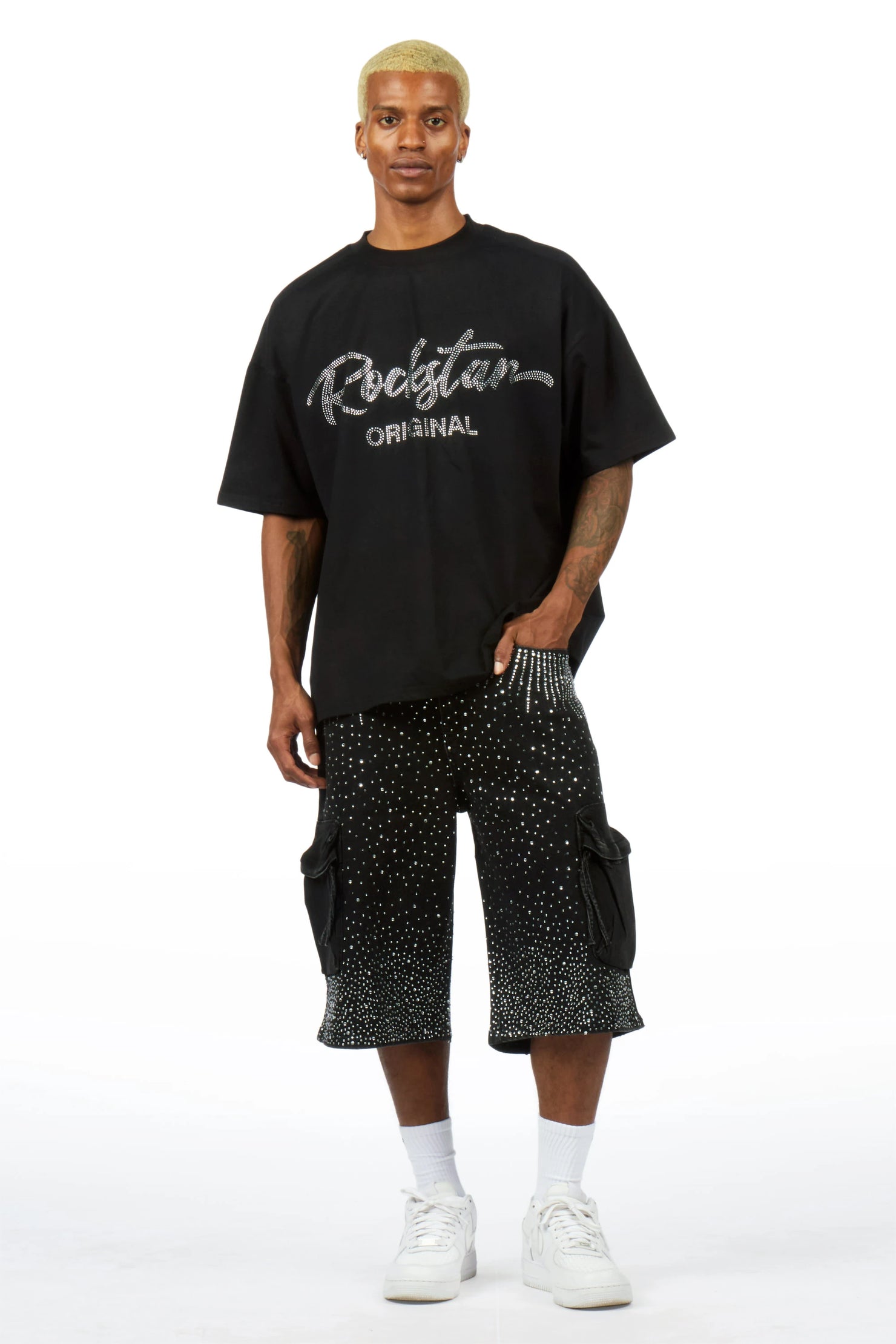 Keoni Black Rhinestone T-Shirt Denim Jort Set