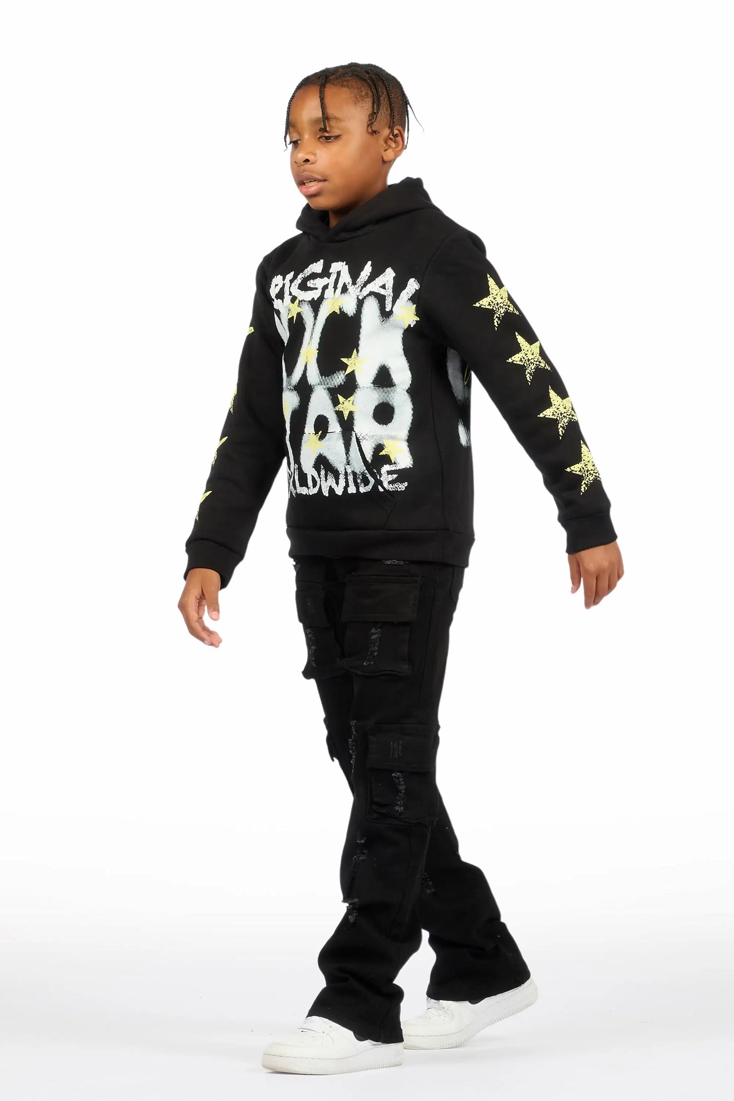 Boys Xaerys Black Hoodie/Stacked Jean Set