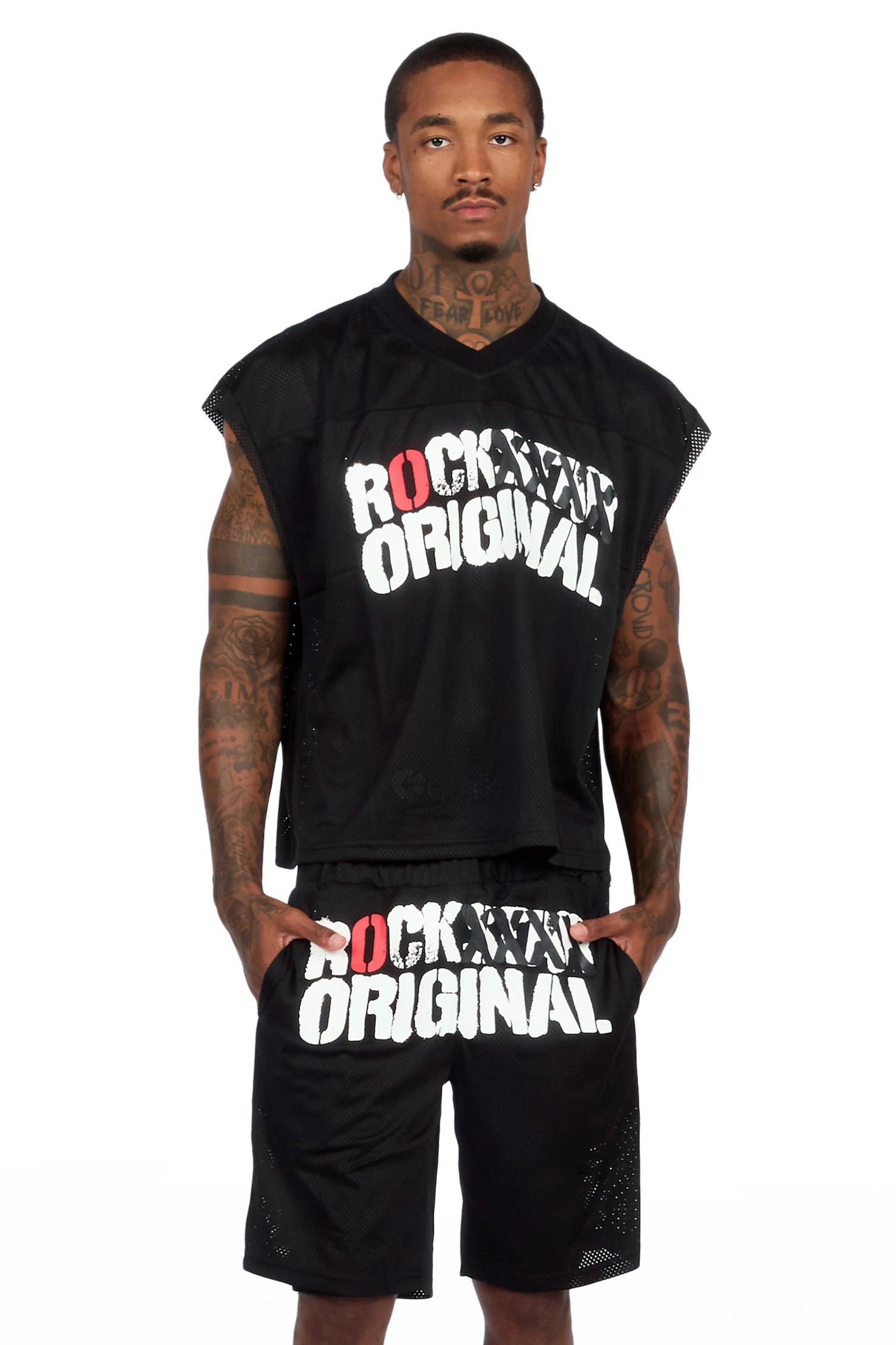 Crown Black Mesh Cut Sleeve Jersey Short Set