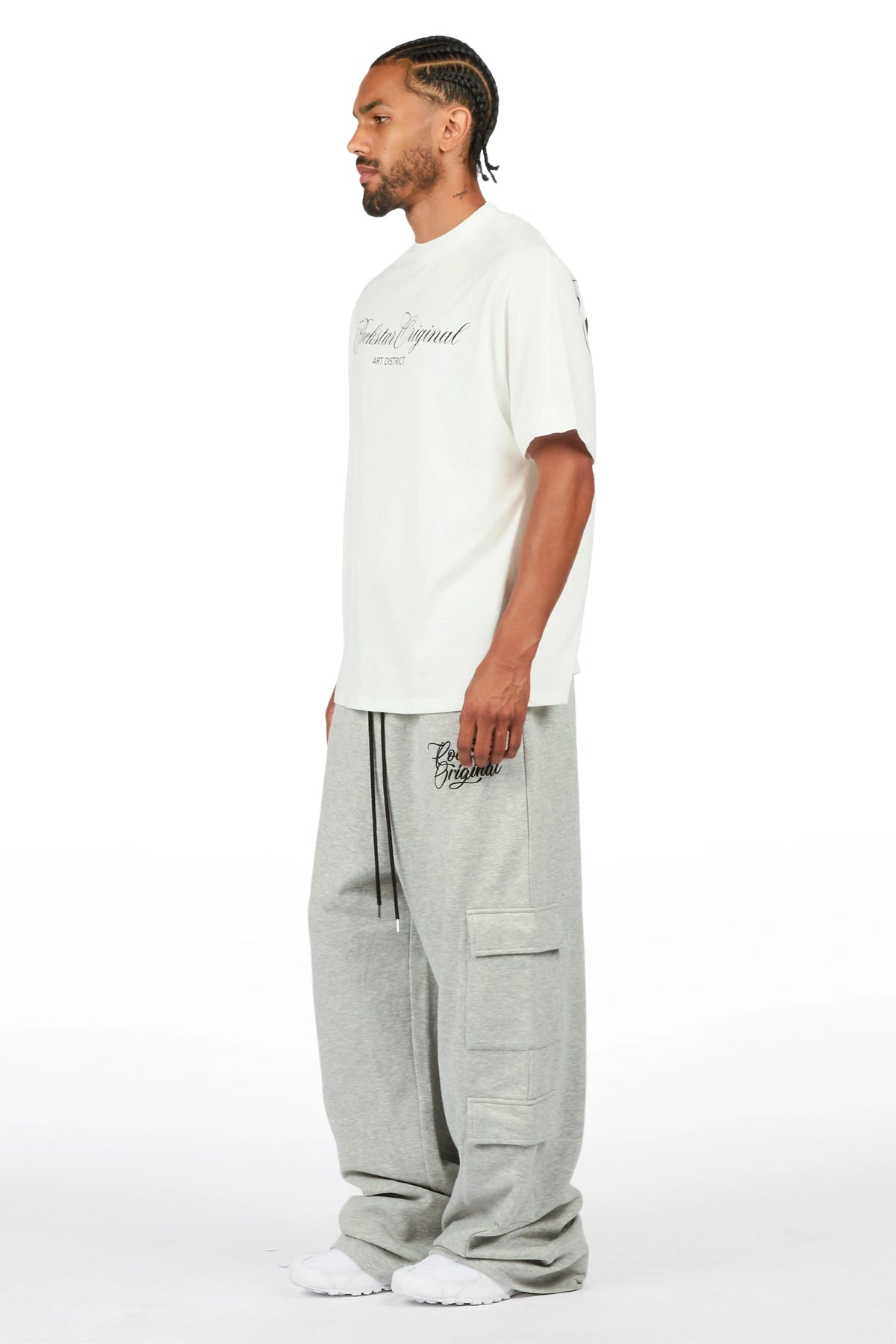 Adaty Heather Grey Chain Baggy Fit Pant