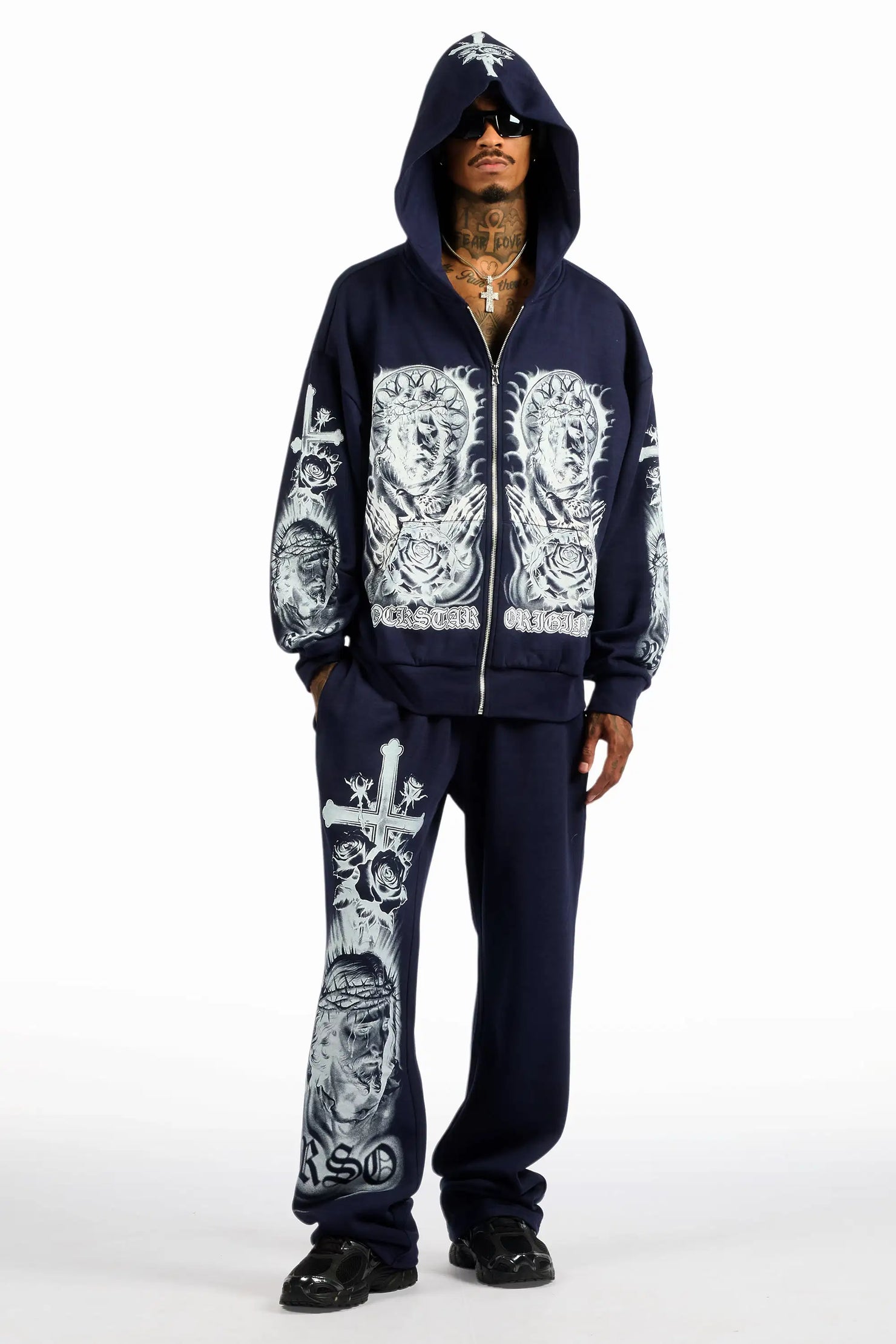 Blasted Navy/White Hoodie/Baggy Pant Track Set