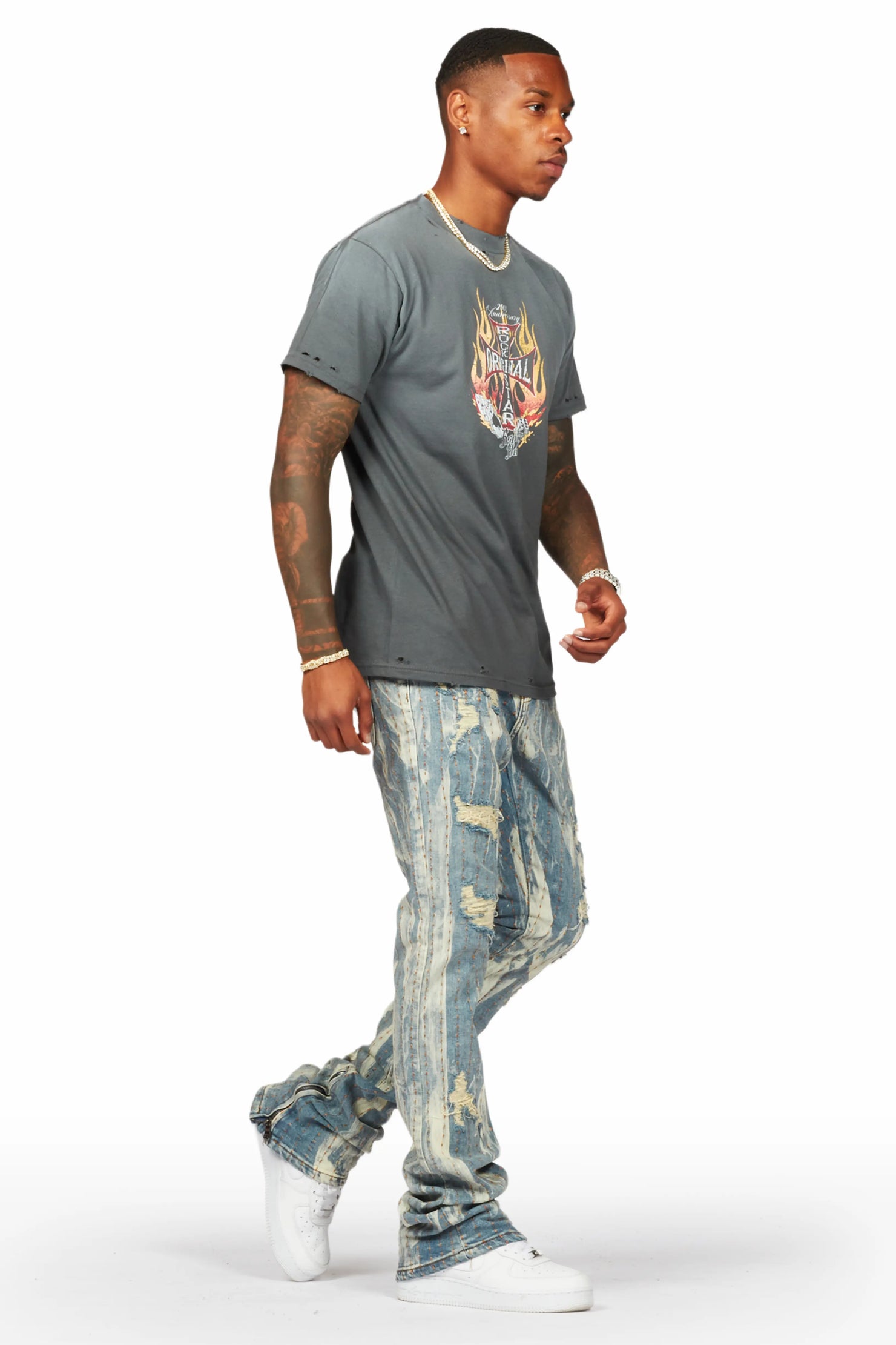 Damir Vintage Blue Stacked Flare Jean