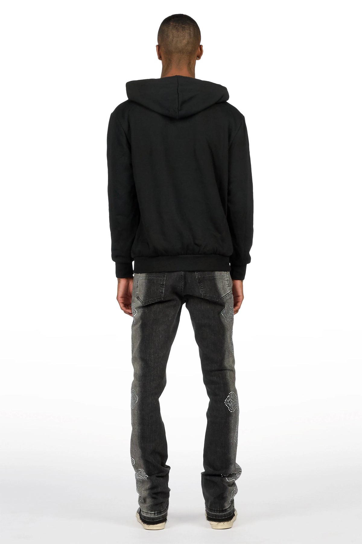 Reggie Dark Grey Rhinestone Stacked Flare Jean
