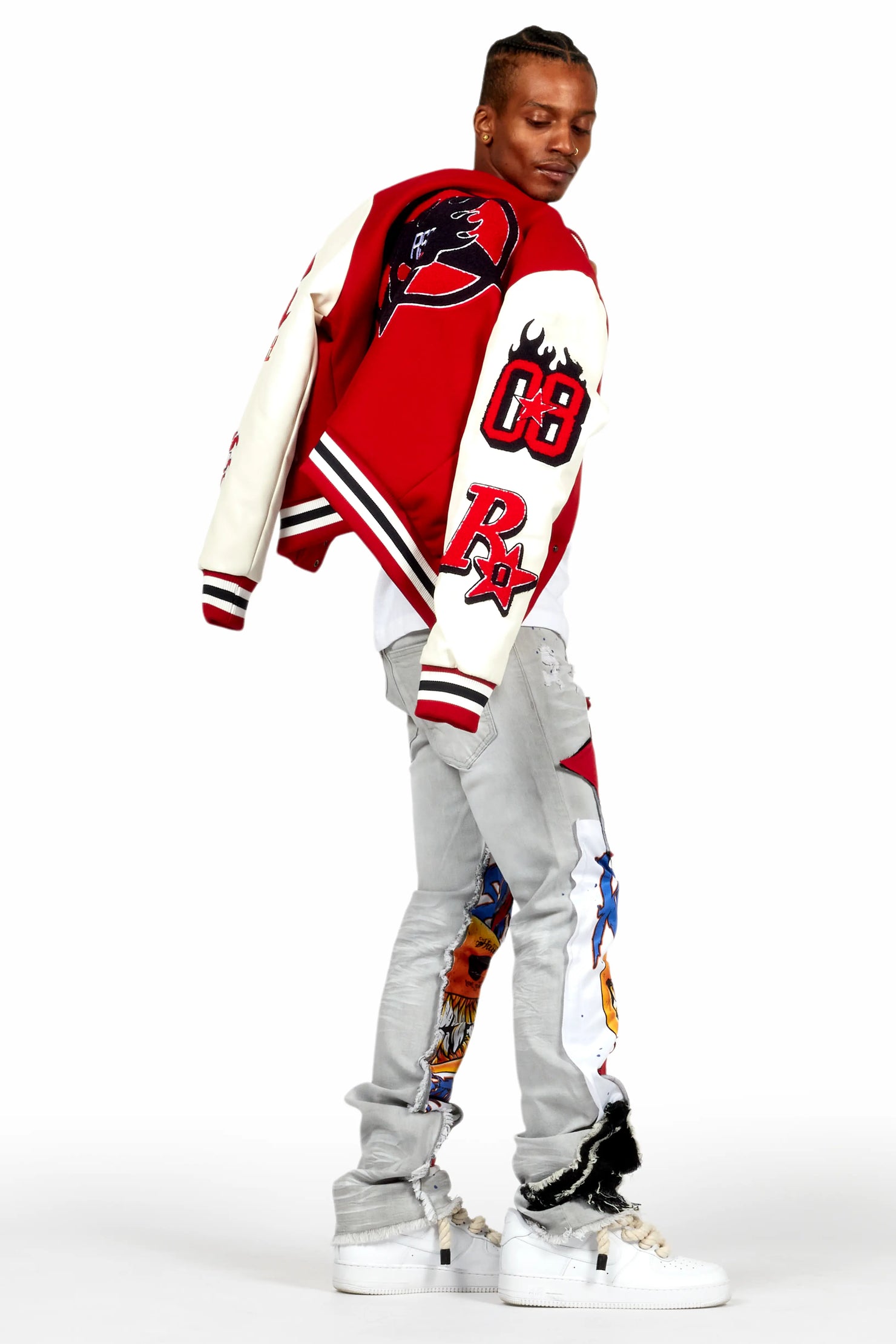 Fraust Light Grey Patchwork Stacked Flare Jean