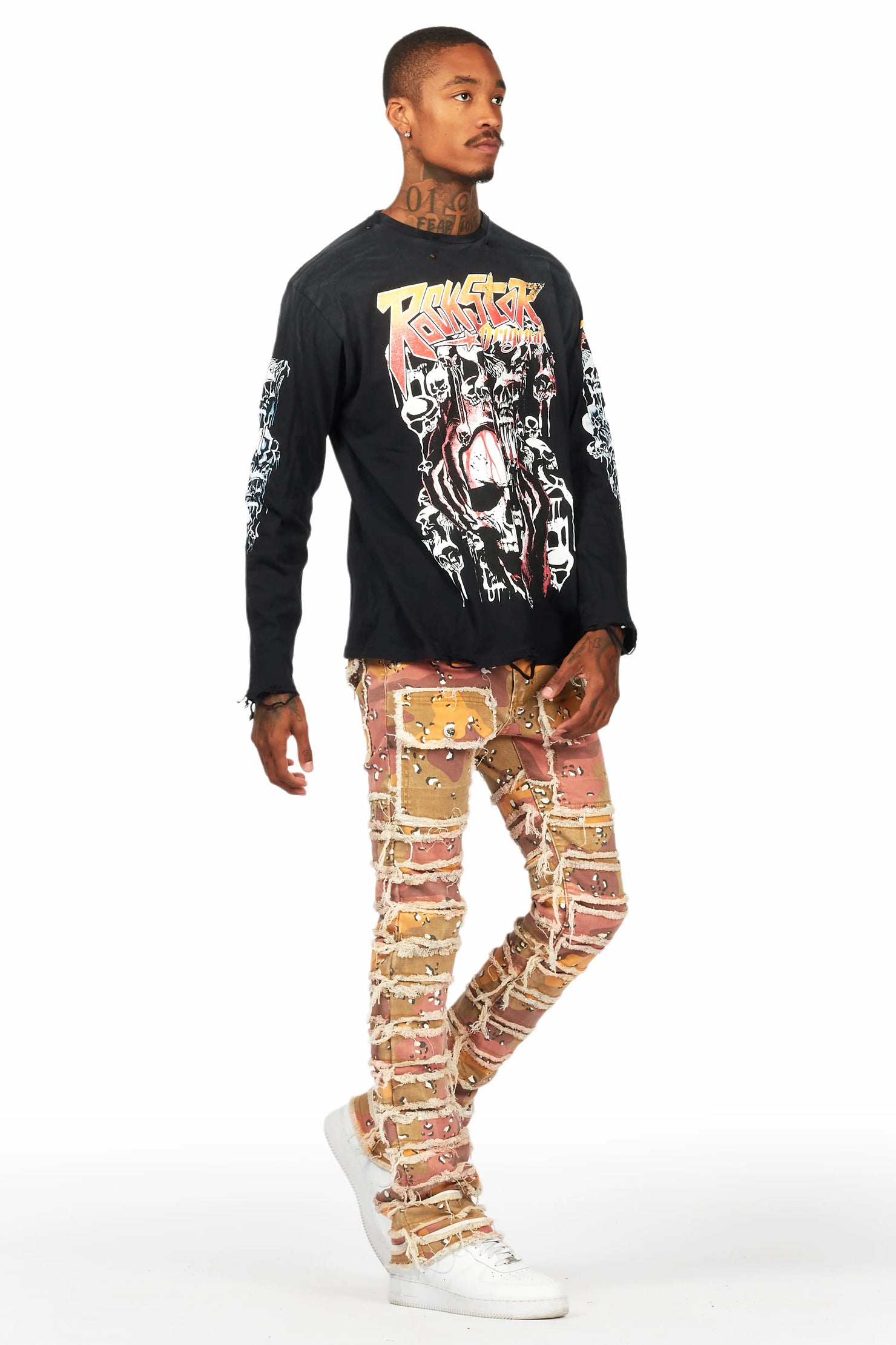 Kinby Multi Camo Stacked Flare Jean