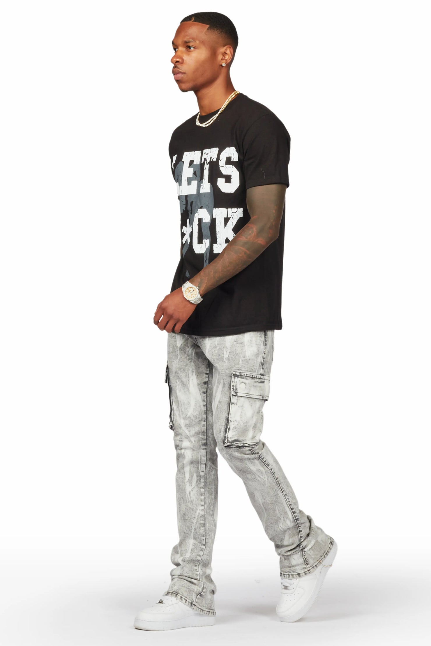 Dandy Light Grey Stacked Flare Cargo Jean