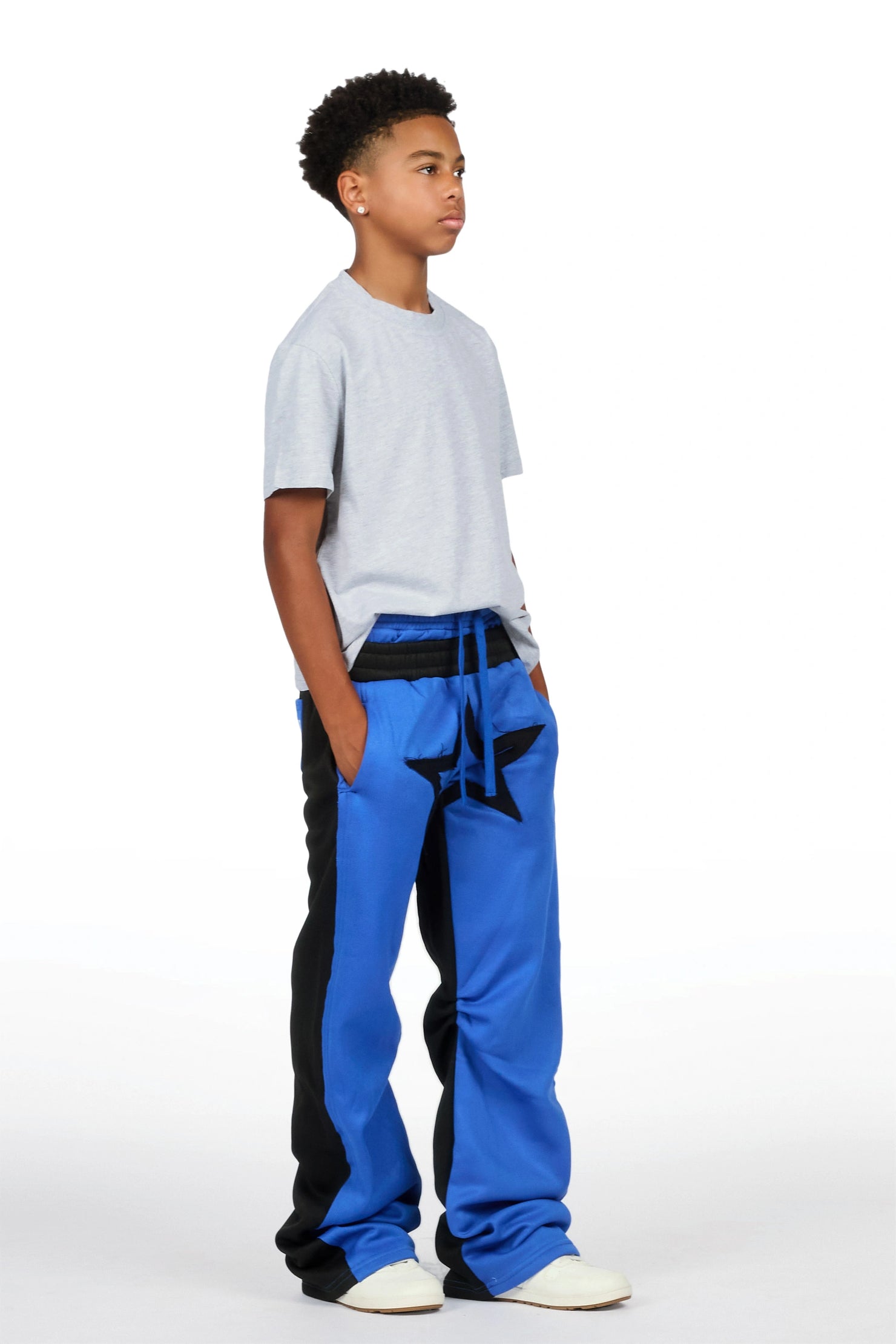 Boys Canaan Black/Royal Double Waisted Baggy Track Pant