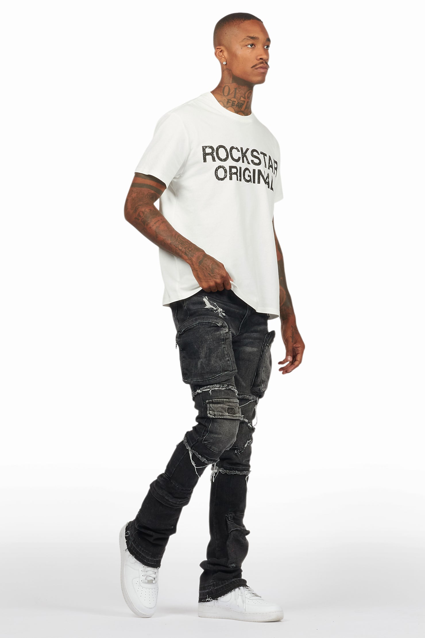 Shift Dark Grey Stacked Flare Jean