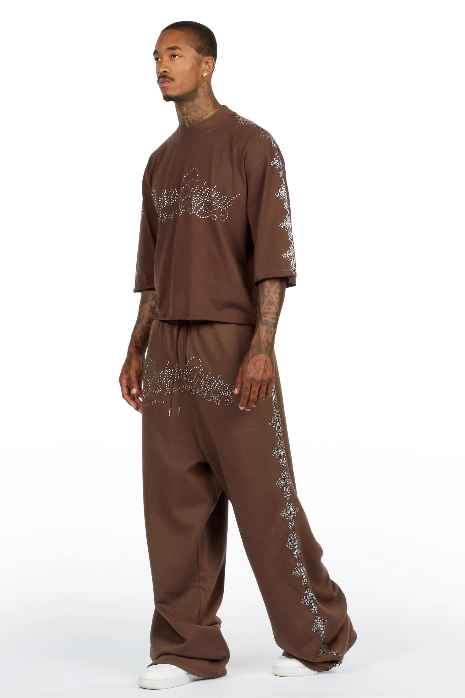 Ferrera Brown Rhinestone T-Shirt/Baggy Track Set