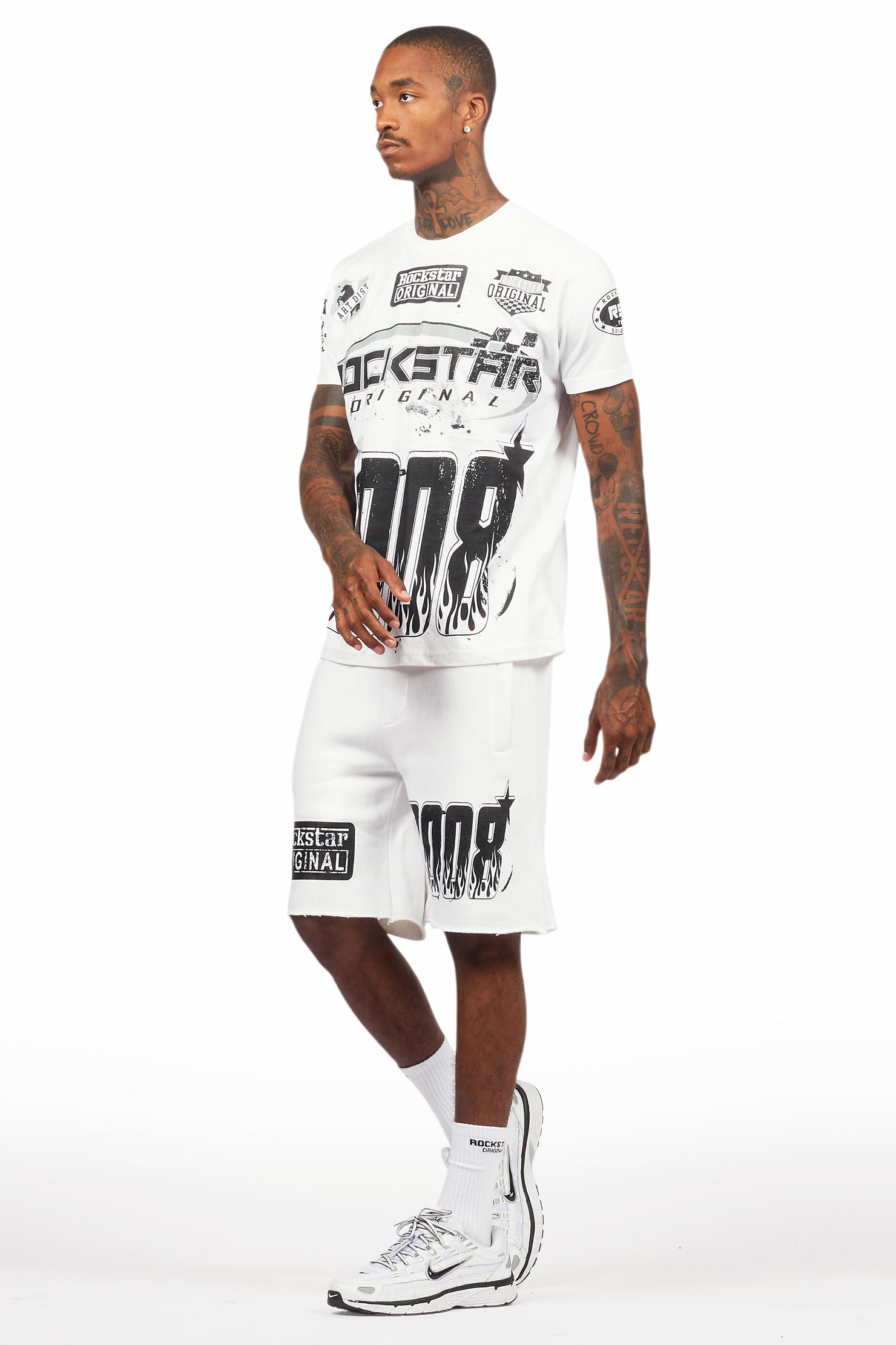 Amos White T-Shirt/Raw Edge Short Set