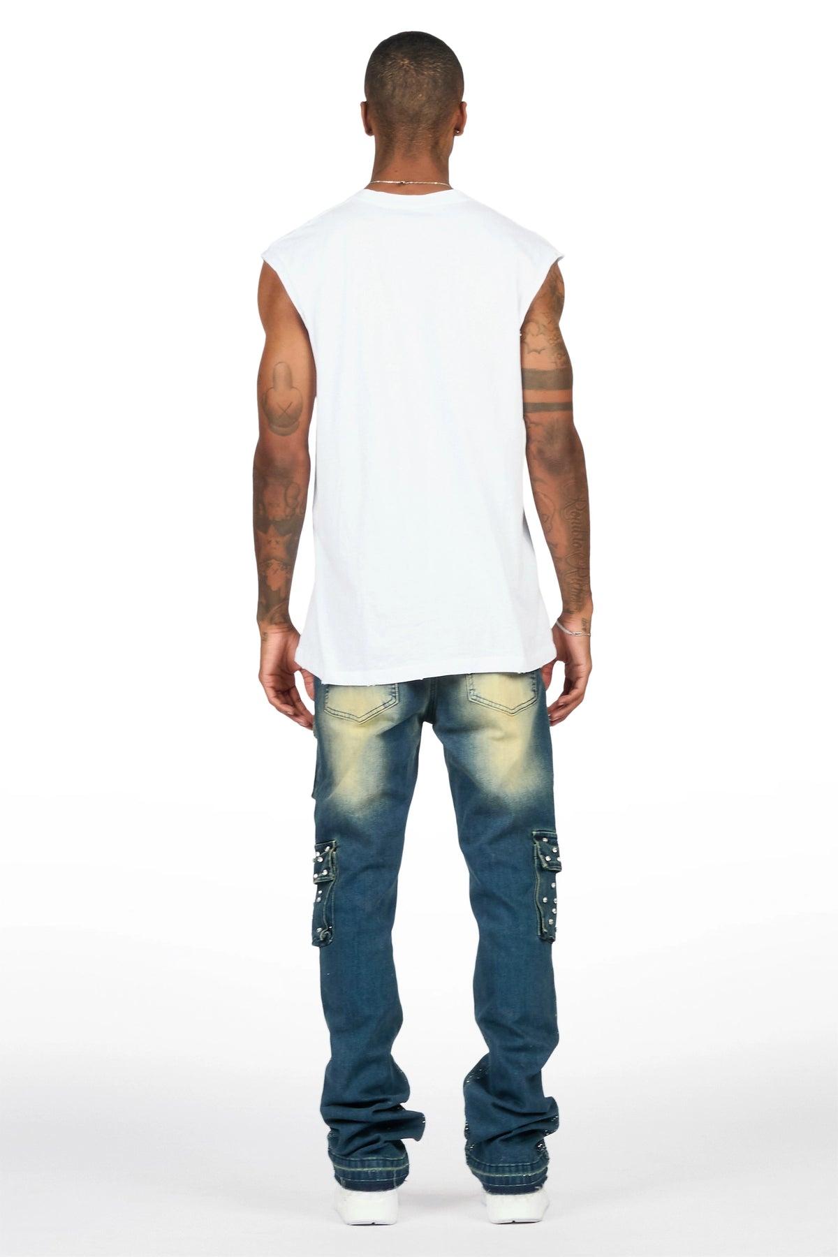 Arman Tint Blue Rhinestone Stacked Fit Jean