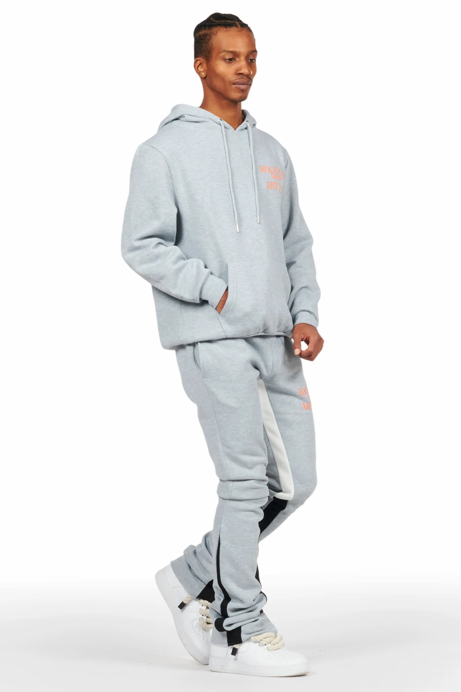 Briggs Heather Grey Hoodie/Super Stacked Flare Track Set